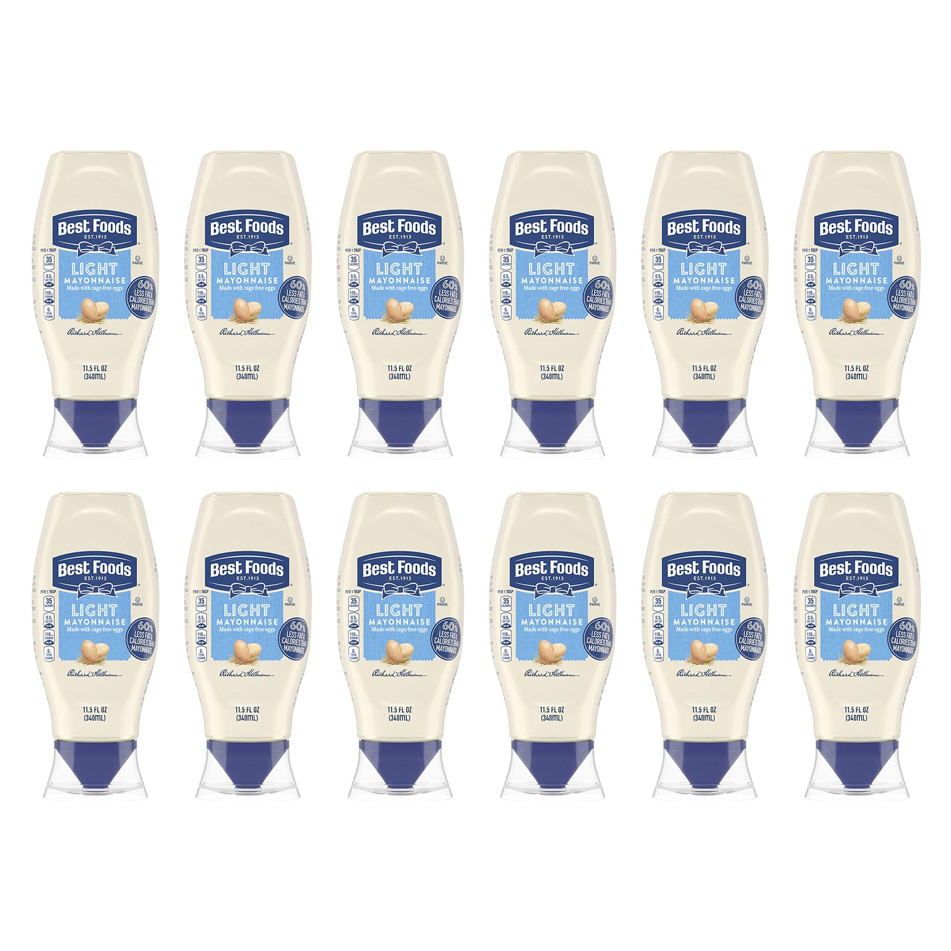 Best Foods Light Mayonnaise 12 Count Squeeze For A Creamy Condiment for Sandwiches and Simple Meals Made With Cage-Free Eggs 11.