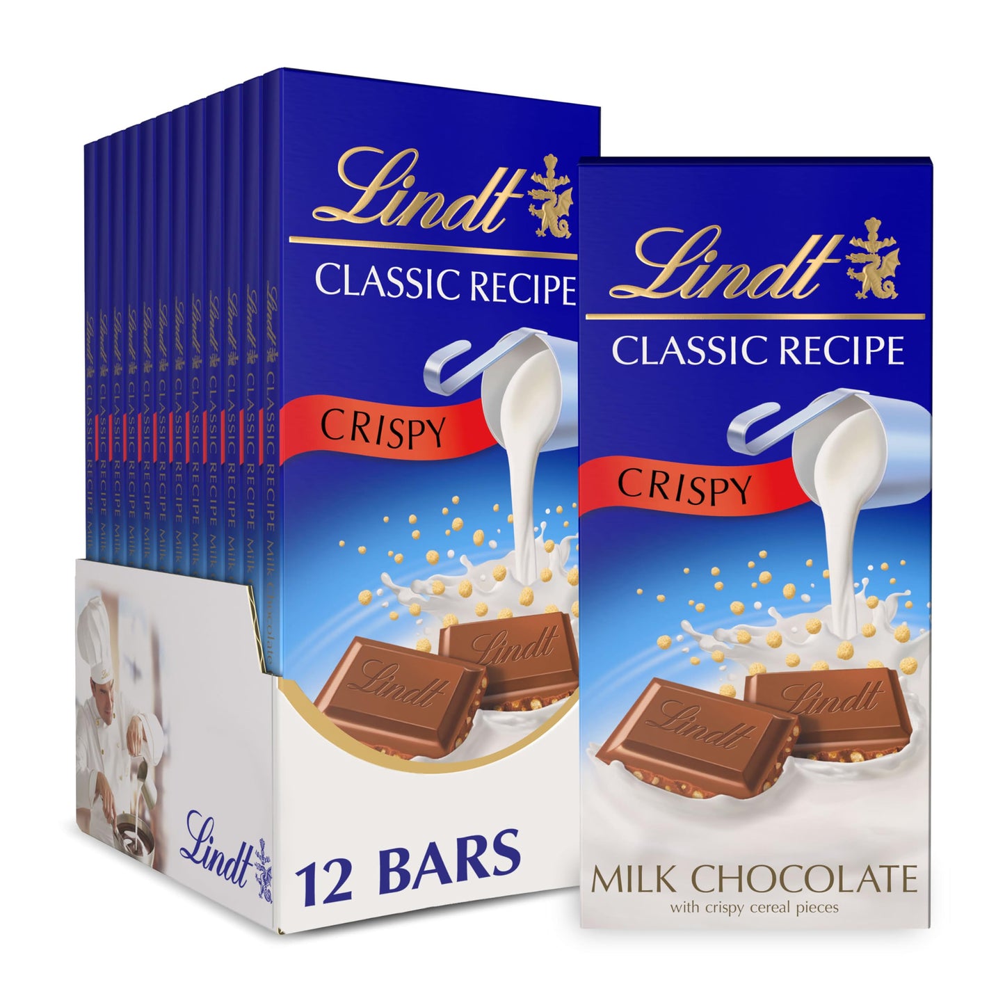 Lindt Classic Recipe Crispy Milk Chocolate Candy Bar  Milk Chocolate  12 Pack  4.4 Oz.