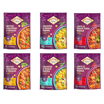 Patak's Ready to Eat Meals including Butter Chickpeas, Veggie Korma, Lentil & Tikka Masala, A Flavorful Balanced Melody of Veggi