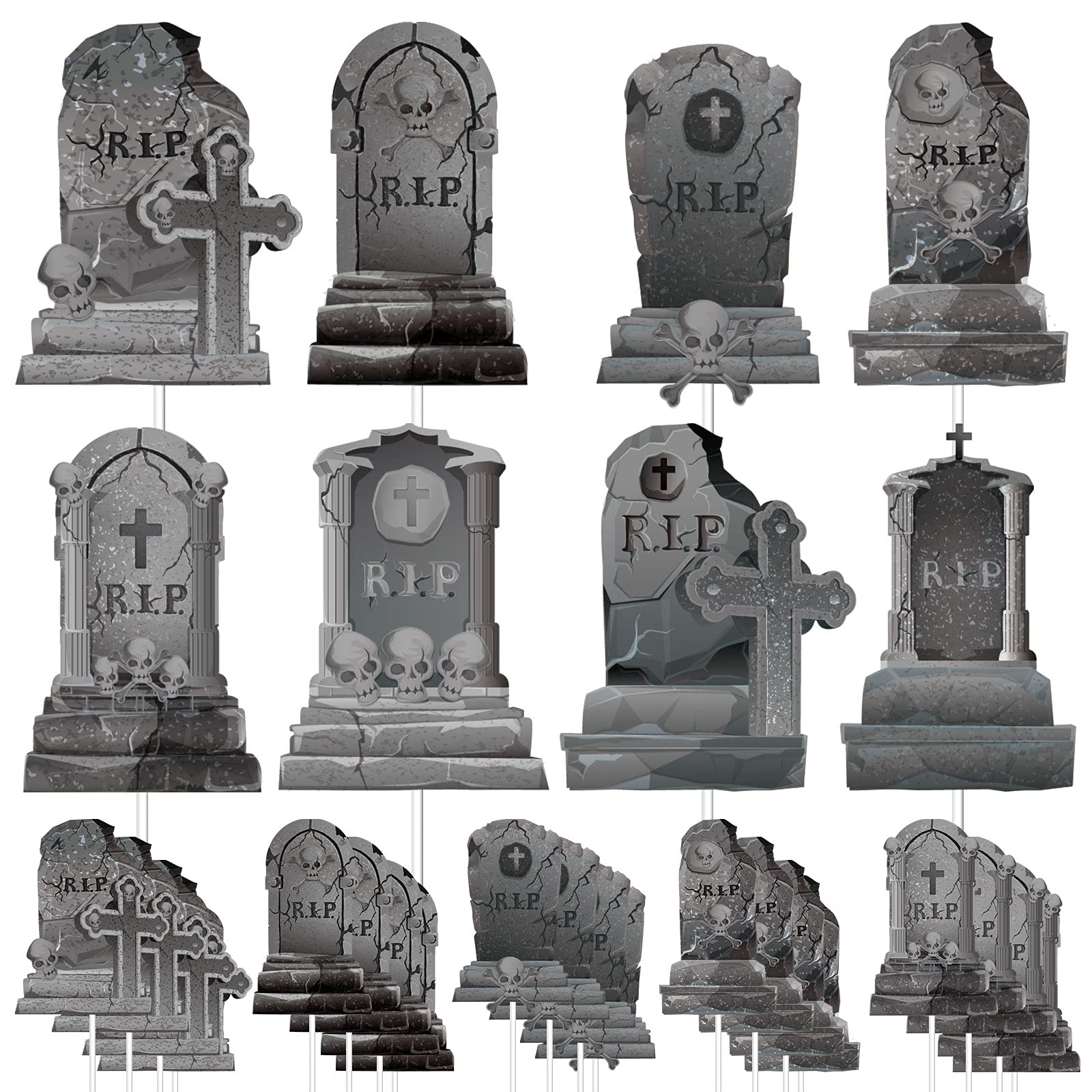 Whaline 24Pcs Halloween Cupcake Toppers 8 Designs Tombstone Graveyard Cake Toppers Scary Cupcake Decoration Table Centerpiece St