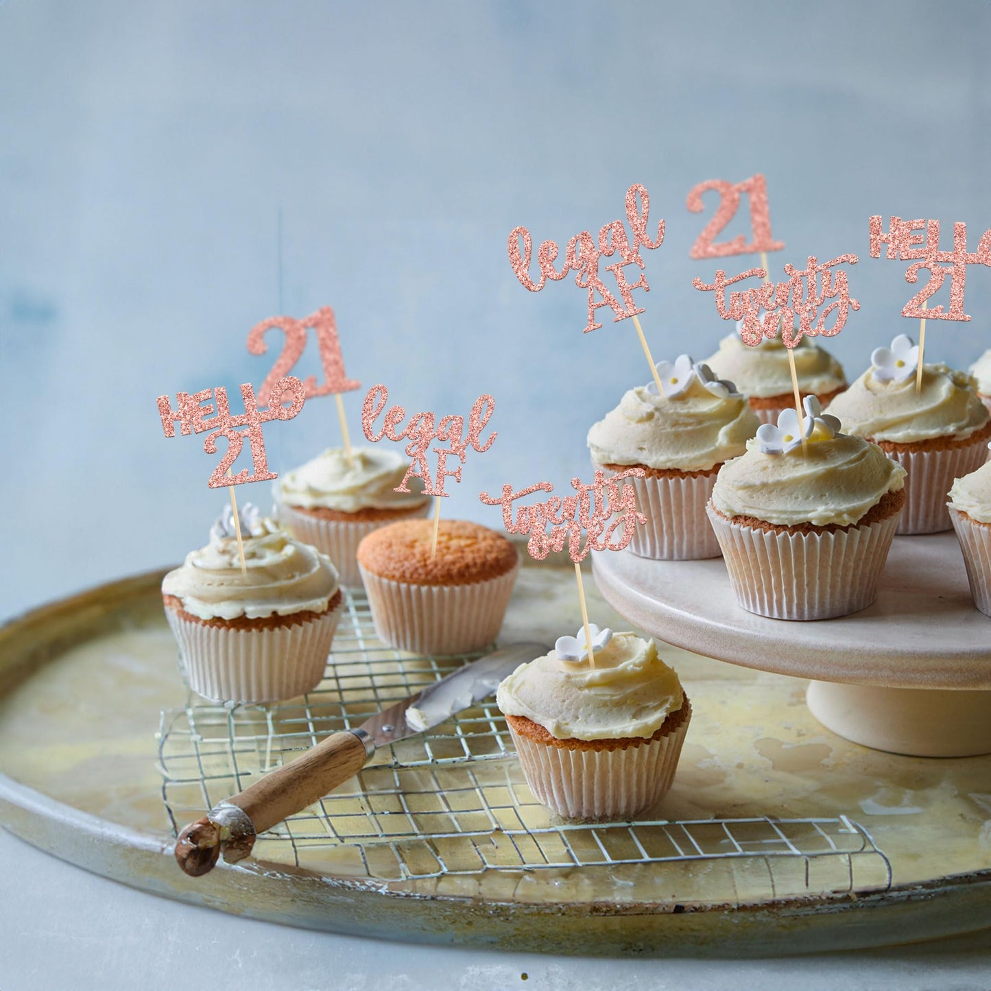 Gyufise 24 Pack 21St Birthday Cupcake Toppers Legal Cake Decorations Rose Gold Hello 21 Twenty One Cupcake Picks For 21St Birthd