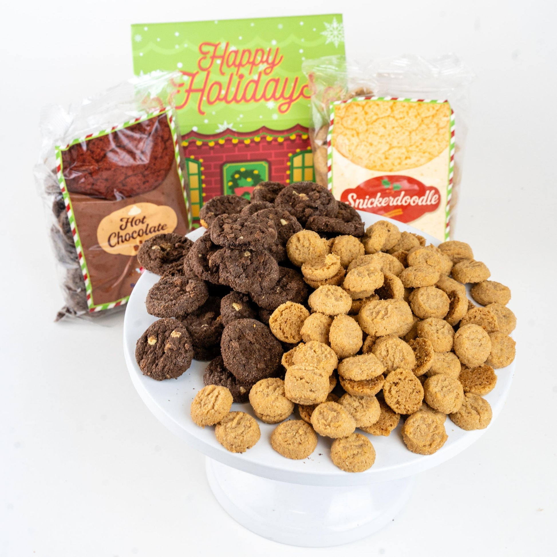 Christmas Cookie House Gift Box With 2 Cookie Flavors Inside By Send A Cake – Hot Chocolate & Snickerdoodle Sugar Cookies – Festive Holiday Gift For Women, Men, Sister, Mom, Dad, Best Friend, Mature-Themeds, Kids