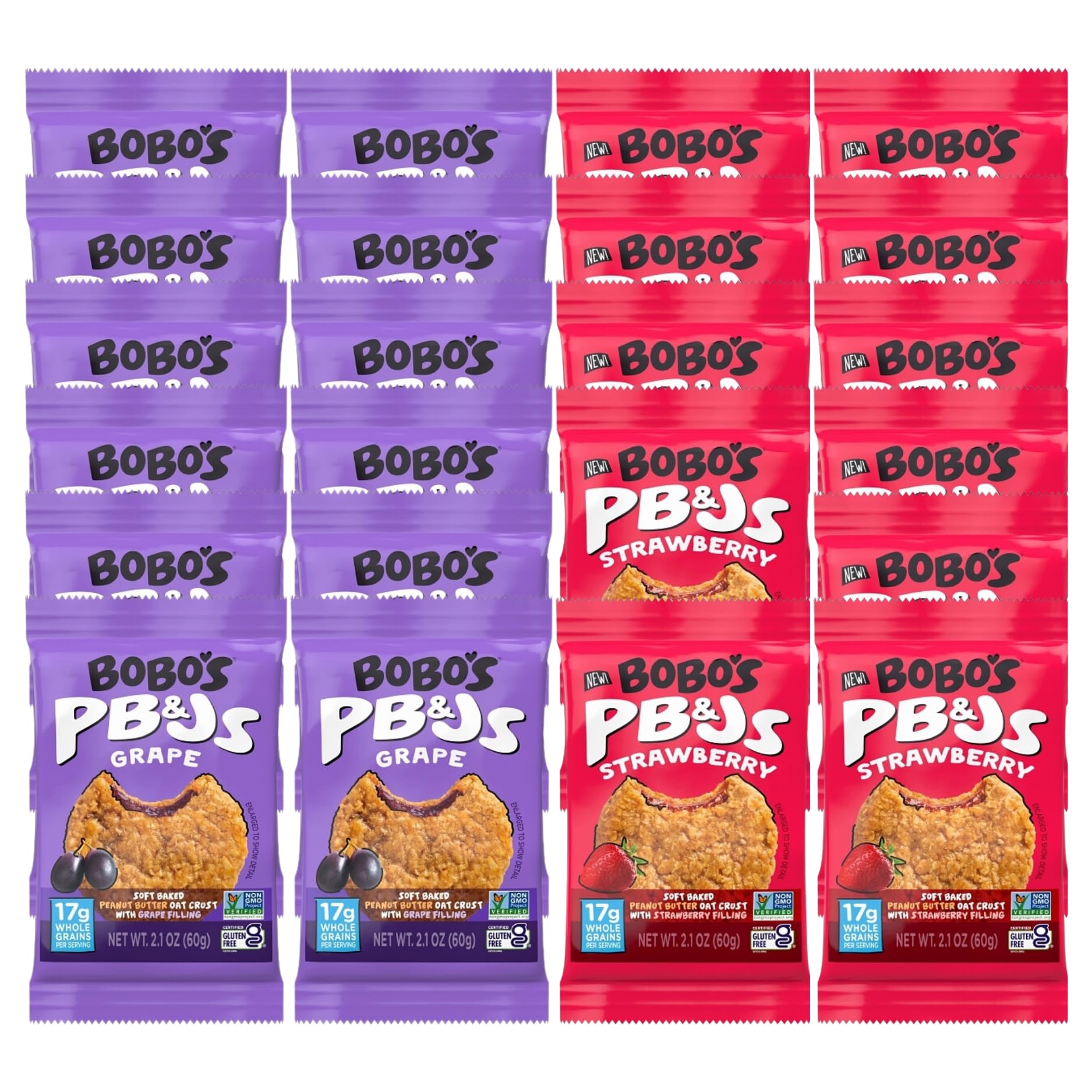 Peanut Butter Oat Crust, Grape & Strawberry Jelly, Wholesome Snack, Gluten-Free PB&Js Soft Baked Snacks, 2.1 oz (Pack of 24) wit