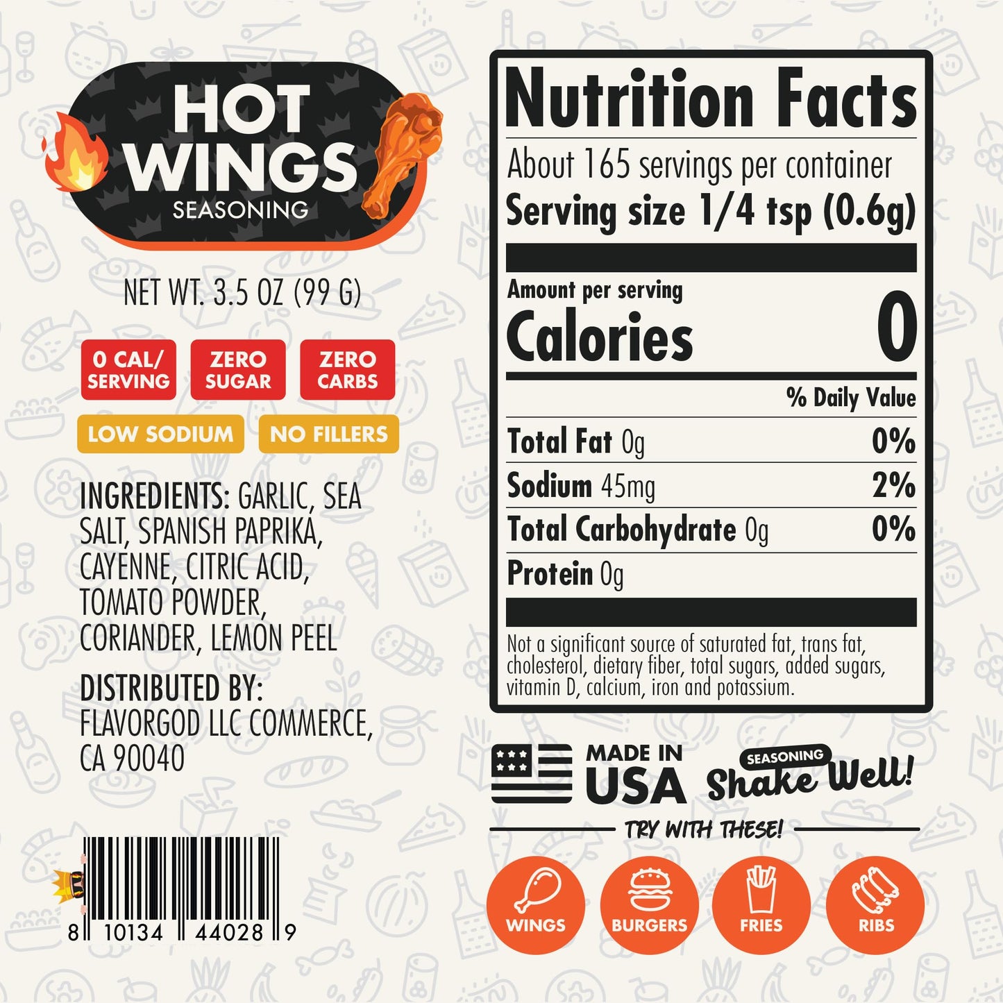 Flavor God Hot Wings Seasoning Mix - Premium Natural Spice Blend for Chicken Wings, Eggs & Vegetables - Pack of 1, Vegan, Gluten-Free