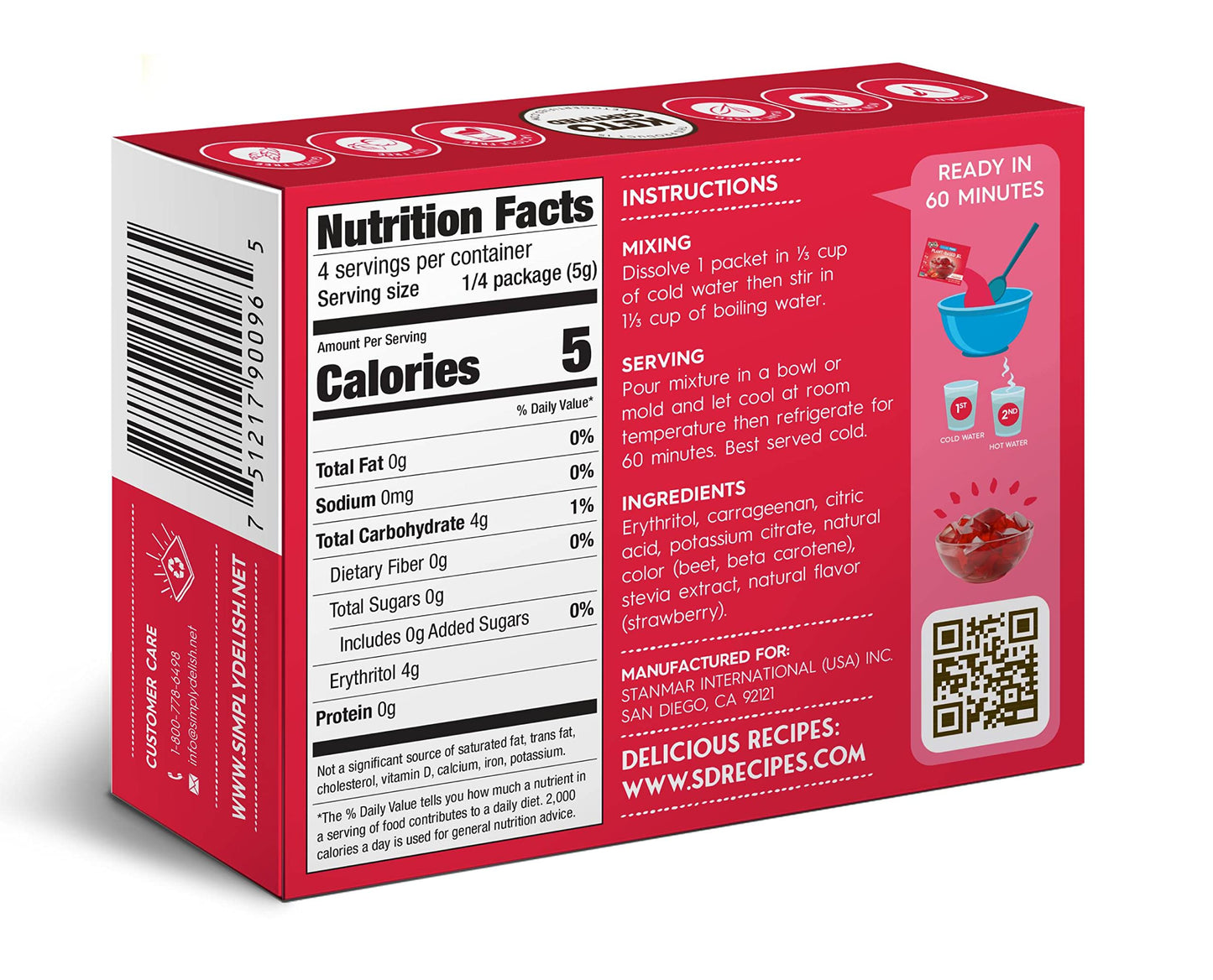 Simply Delish Natural Strawberry Jel Dessert - Sugar Free, Non GMO, Gluten Free, Fat Free, Vegan, Keto Friendly - 0.7 OZ (Pack o