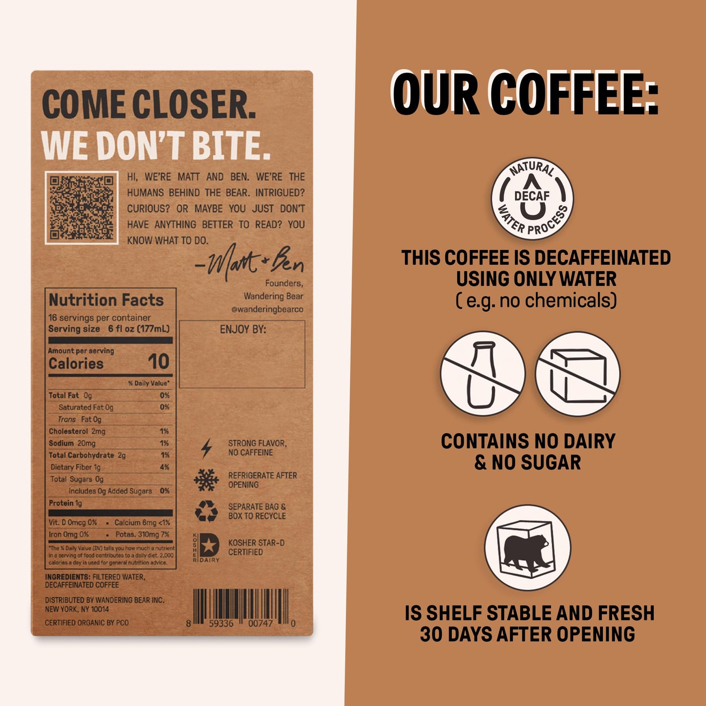 Wandering Bear Decaf Cold Brew Coffee On Tap, 96 Fl Oz - Extra Strong, Smooth, Unsweetened, Shelf-Stable, And Ready To Drink Ice