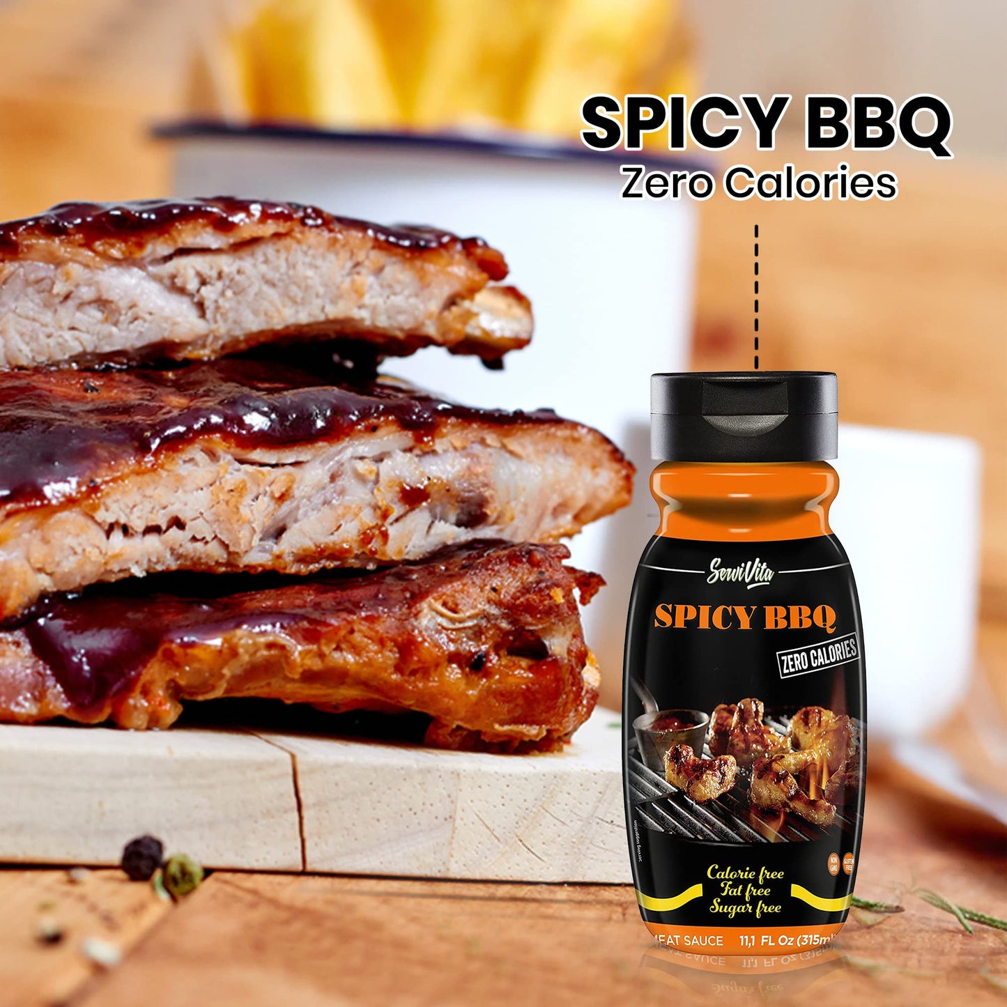 Sugar Free Spicy Bbq Sauce - No Sugar Spicy Bbq Sauce - Sugar Free Spicy Barbecue Sauce - Zero Calories And Fat Free, 11.1 Fl Oz