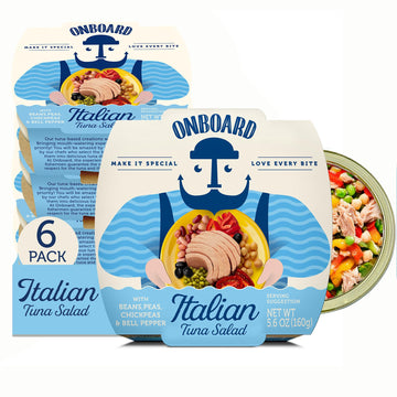 Onboard Ready To Eat Italian Tuna Salad - Tuna Snacks With Beans, Chickpeas, Peas & Peppers - High-Protein Mediterranean Salad (5.64 Oz, Pack Of 6)