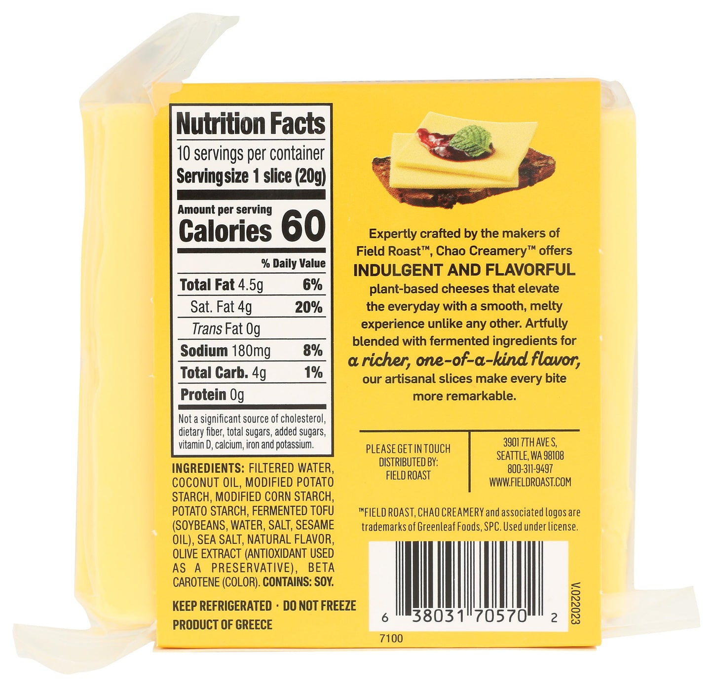 Field Roast, Chao Vegan Slices Creamy Original, 7 oz