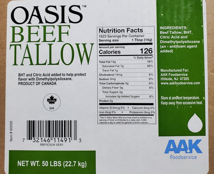Beef Tallow Cooking Oil - 50 lbs Bulk Foodservice - 100% Beef Tallow