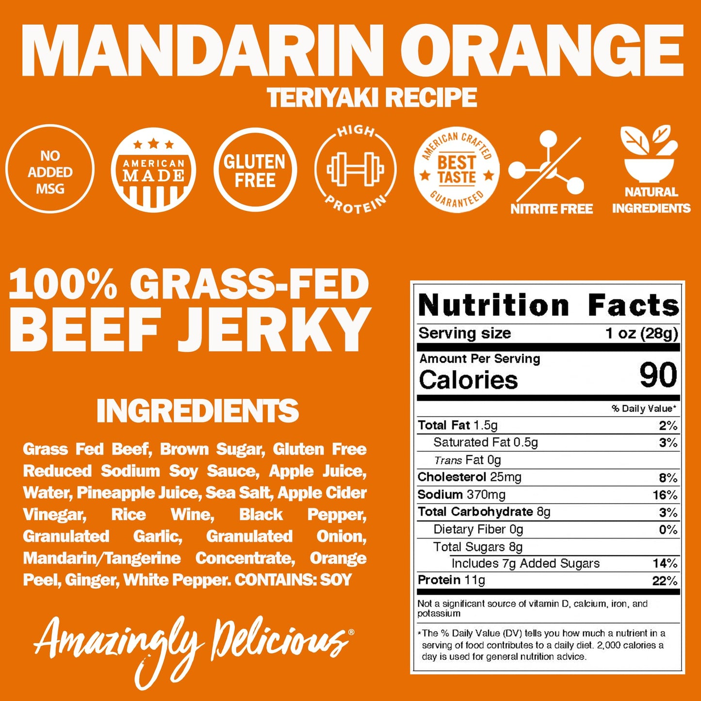 Field Trip Beef Jerky, Healthy Gluten Free, High Protein, Low Carb, Mandarin Orange Teriyaki, 2.2oz Bag, 4 Pack
