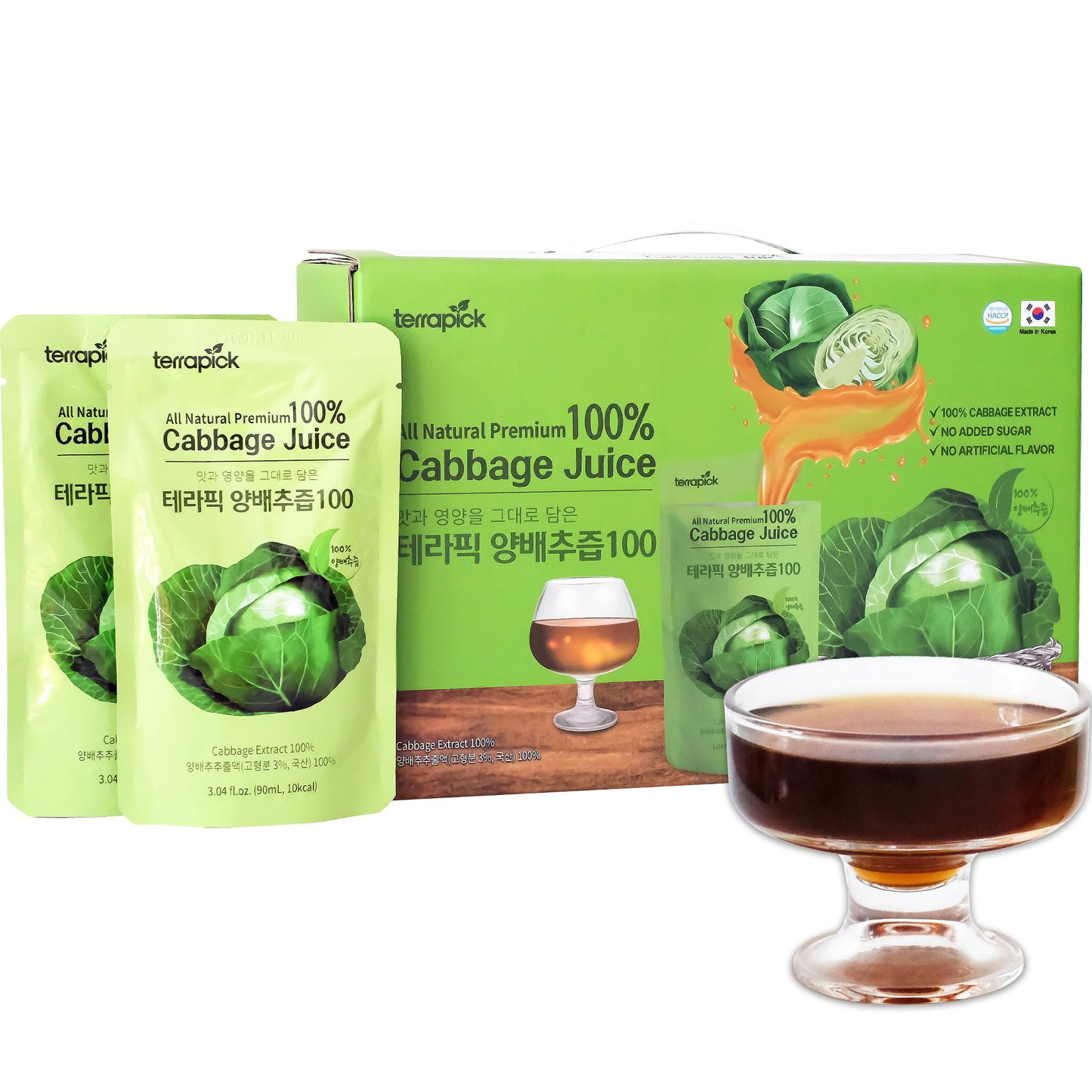 TERRAPICK Korean Cabbage Juice - 100% Pure Extract, Gut Health Support, 30 Pouches, 3.04 Fl Oz Each