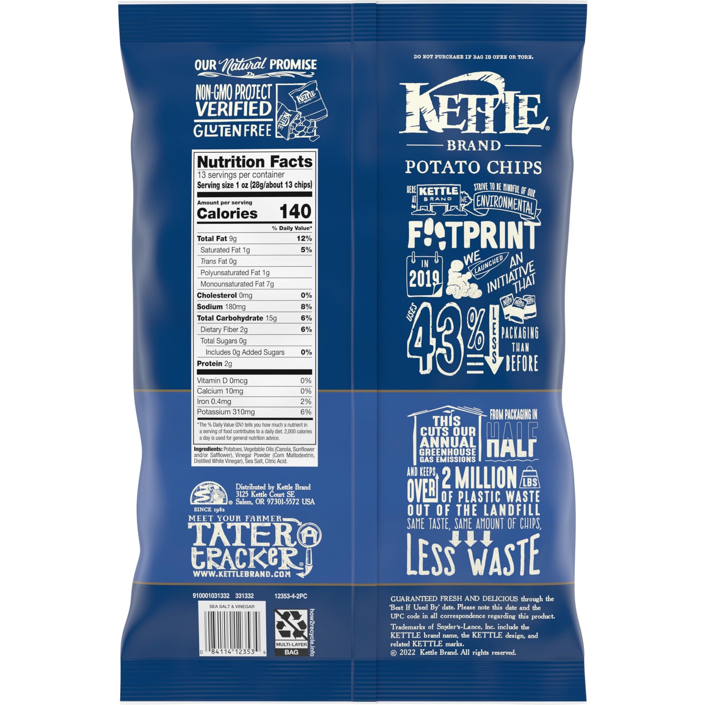 Kettle Brand Potato Chips Sea Salt & Vinegar Kettle Chips, 13 Oz