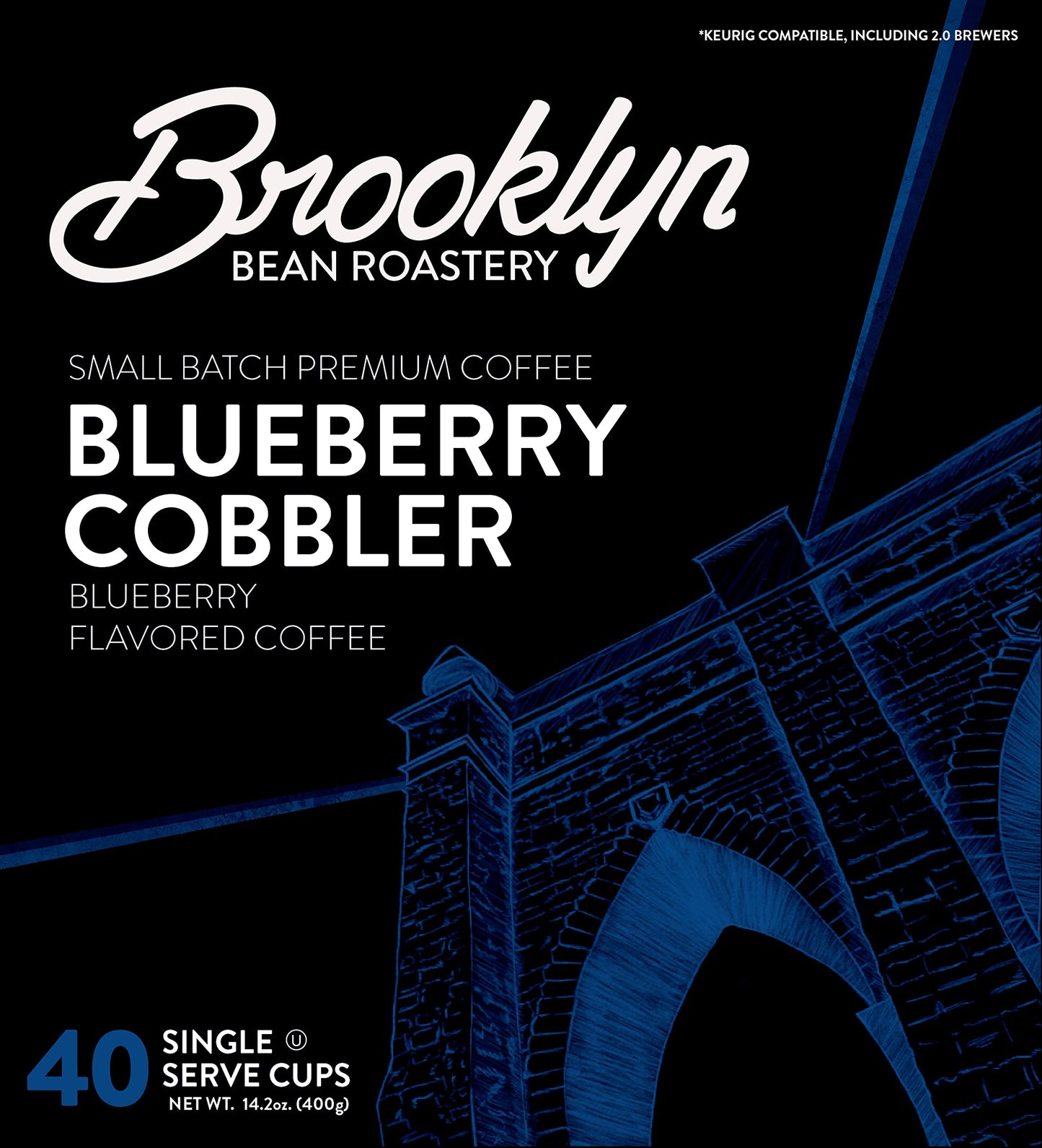 Brooklyn Beans Blueberry Cobbler Coffee Pods, Flavored Gourmet, 40 Count, Compatible with Keurig 2.0, Rich and Smooth Taste