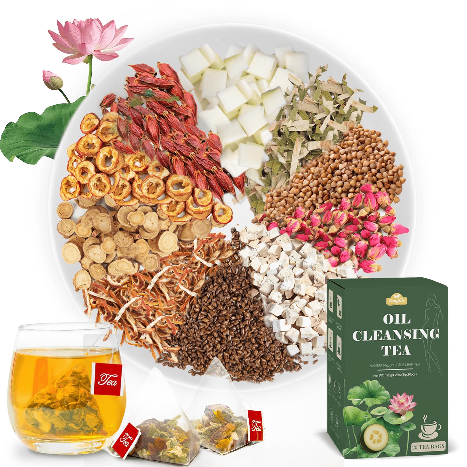 Fangkic Oil Cleansing Tea - 20 Bags Herbal Blend with Winter Melon, Lotus Leaf & Green Tea - Traditional Wellness Formula