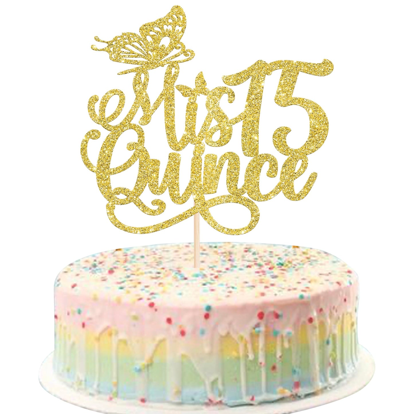 Rsstarxi Cake Topper, Mis Quince 15, Glitter Design 3 Gold, Cardstock, Happy 15th Birthday Party Decorations