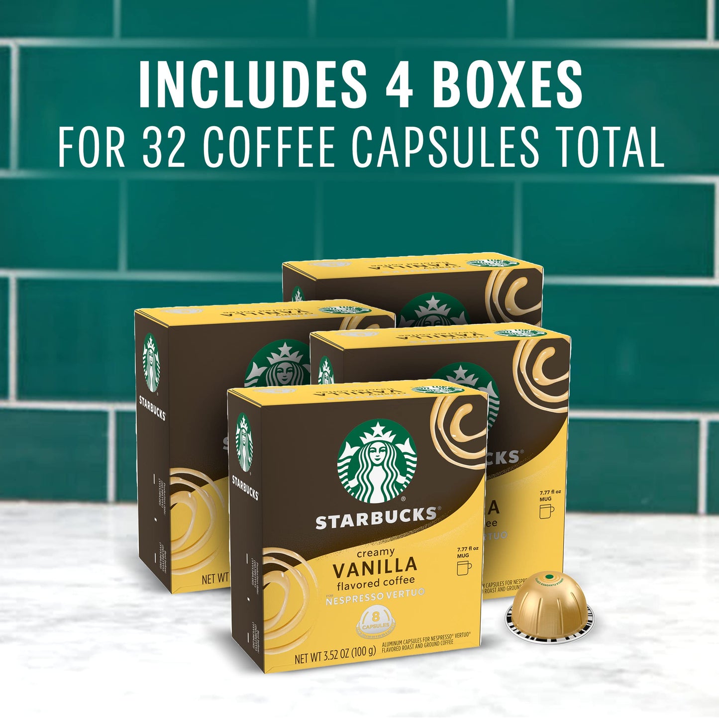 Starbucks Vertuo Coffee Pods, Vanilla Flavor, 32-Count, Brews 7.8 oz, Model DAC-1843, 8 Ounce (Pack of 4)