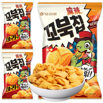 K-Munchies Orion Turtle Chips - 3 Packs of 80-gram Flaming Mala Flavor Korean Chips - Savory, Tasty, Crispy Korean Corn Snacks -
