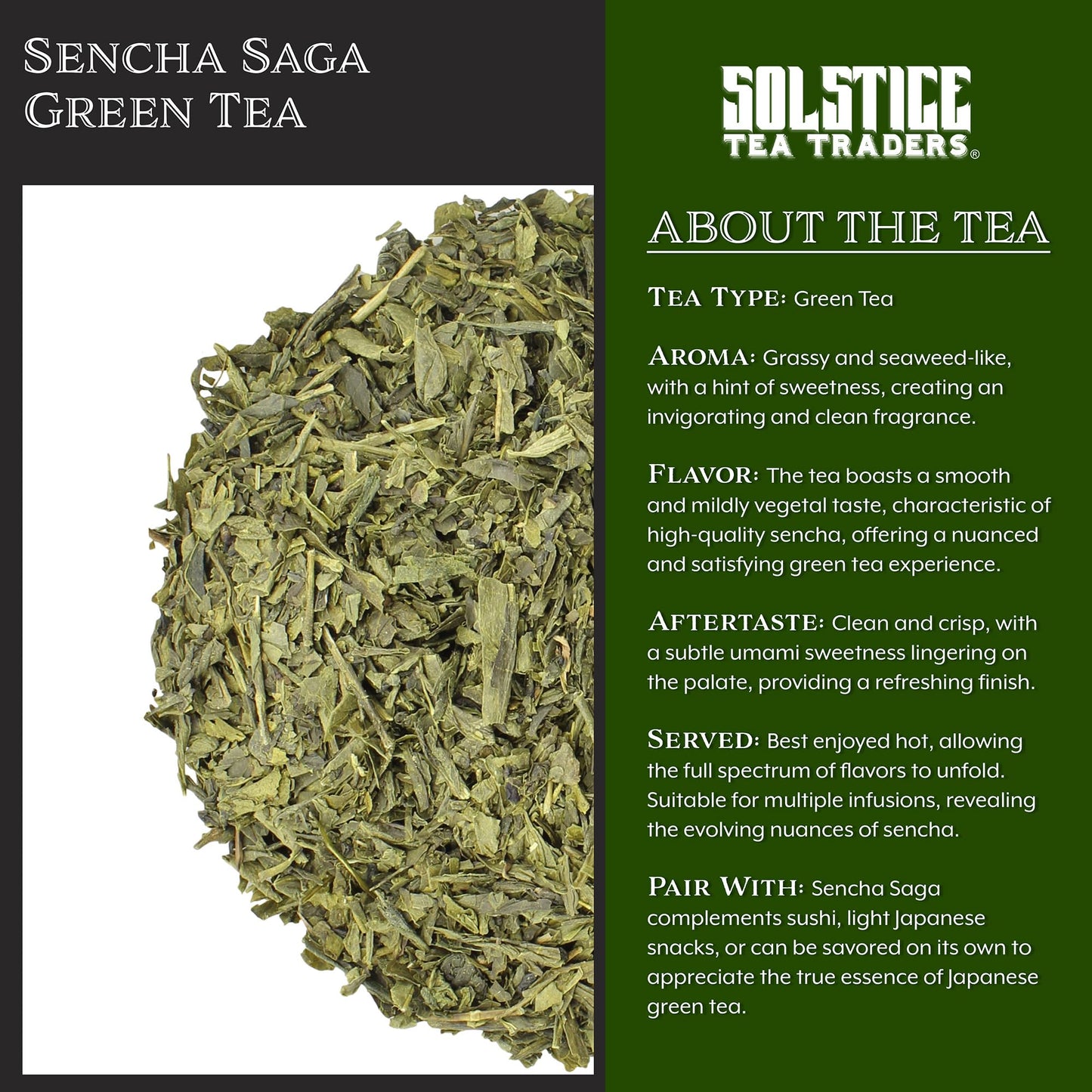 SOLSTICE TEA TRADERS Loose Leaf Sencha Green Tea, 1 LB, Bulk 16-Ounces, Japanese Style, Approx 200+ Cups