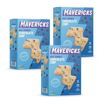 Mavericks Chocolate Chip Bolt Cookies - Plant-Based Chocolate Chip Cookies, Healthy, Plant Based Snack for Kids, Nut Free, 40% L
