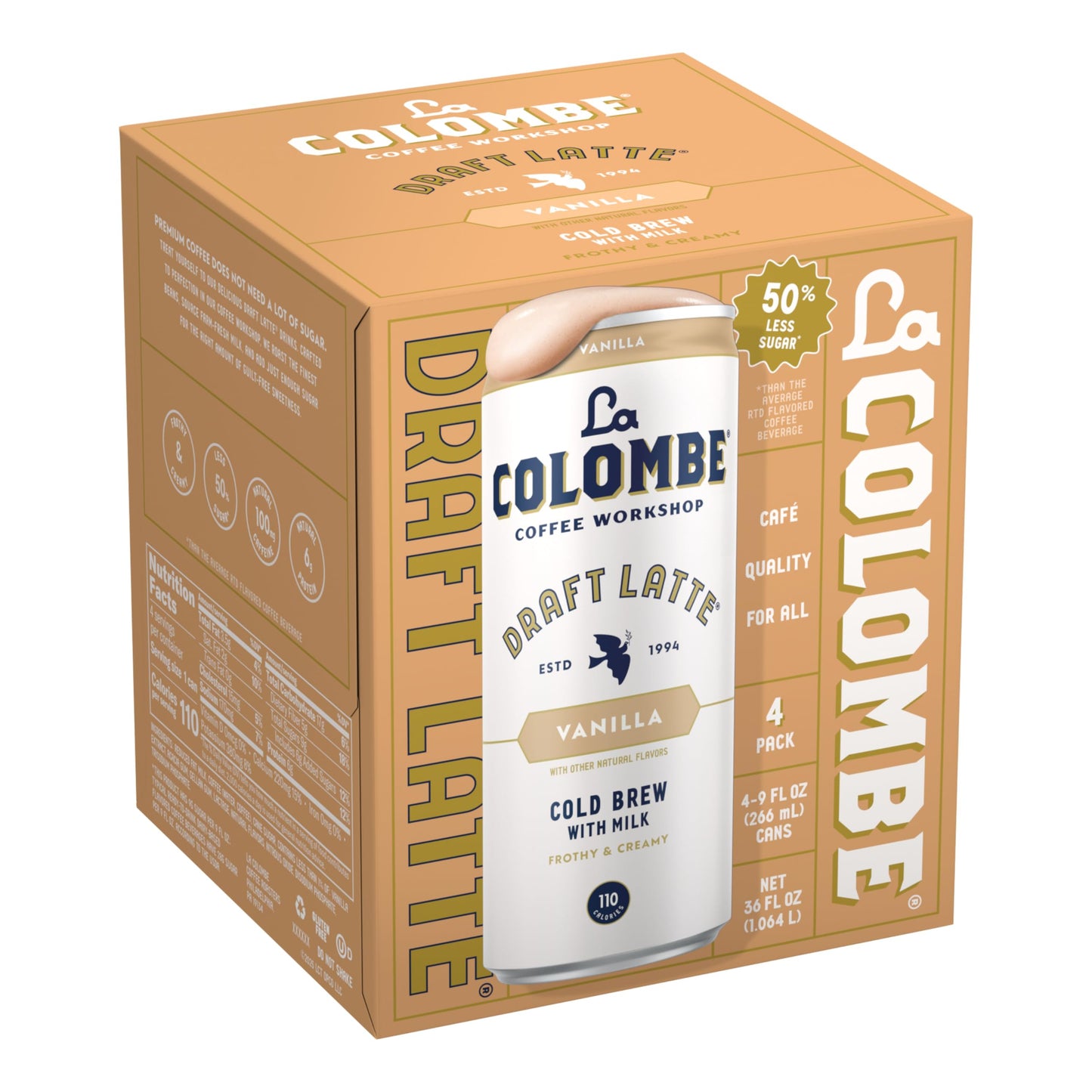 La Colombe Vanilla Draft Latte - 9 Fl. Oz. 4 Pack - 100% Arabica, Single-Origin, Brazilian Cold Brew Coffee With Lactose-Free Foamy Milk, Enhanced Coffee On The Go, 115Mg Natural Caffeine