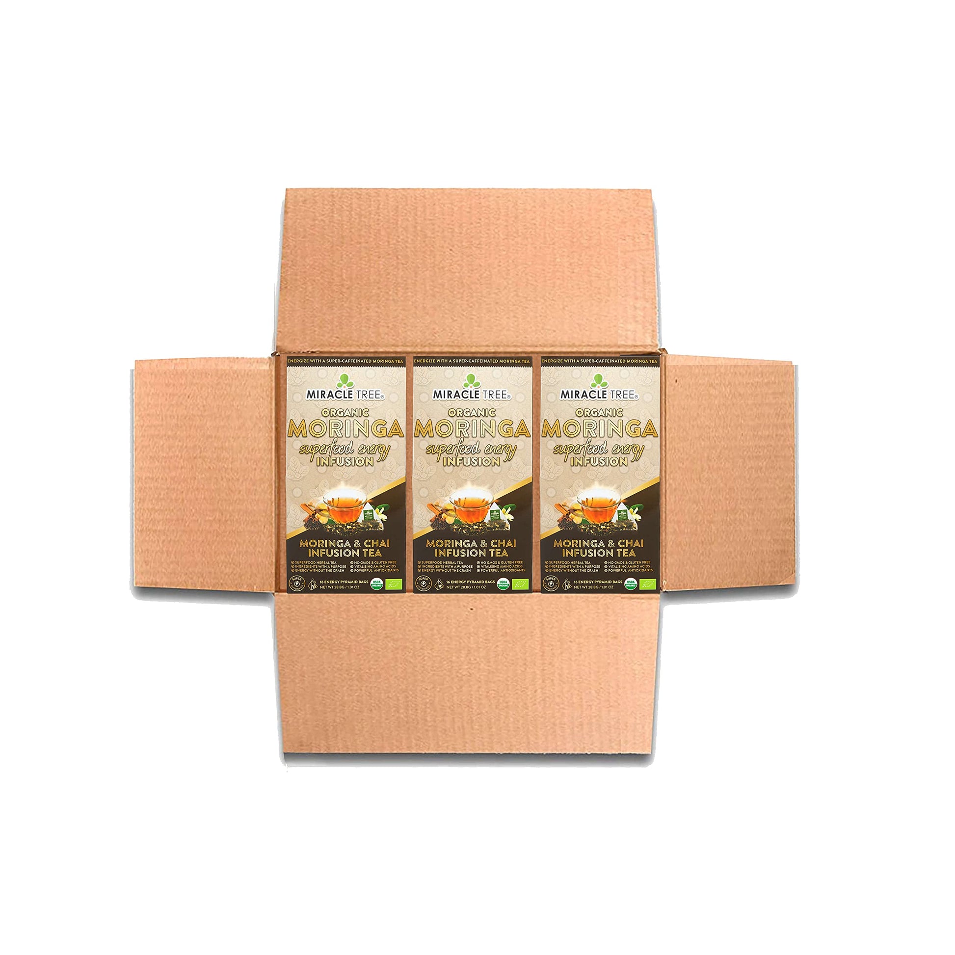Miracle Tree's Moringa Energy Tea - Chai | Super Caffeinated Blend | Healthy Coffee Alternative, Perfect for Focus | Organic Cer