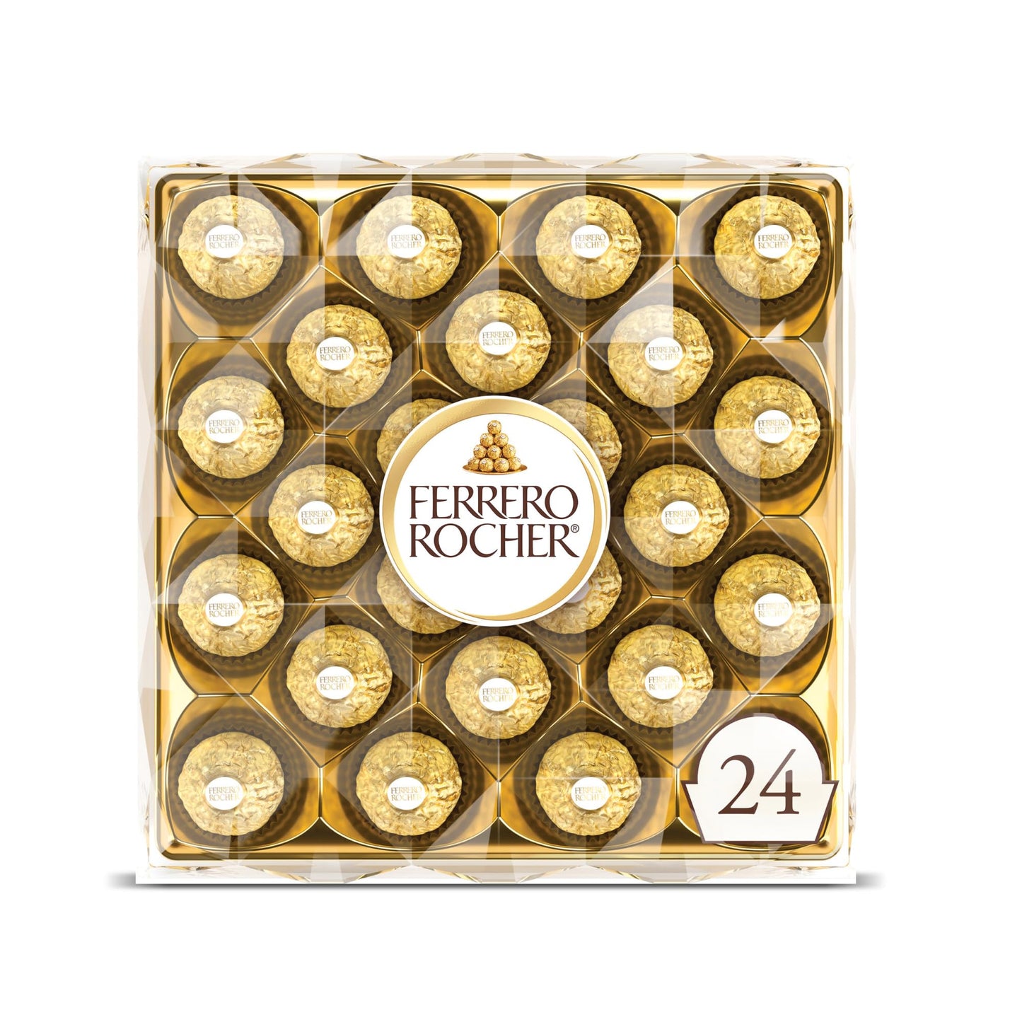 Ferrero Rocher, 24 Count, Gourmet Milk Chocolate Hazelnut, Chocolate Gift Box, Individually Wrapped, 10.6 Oz