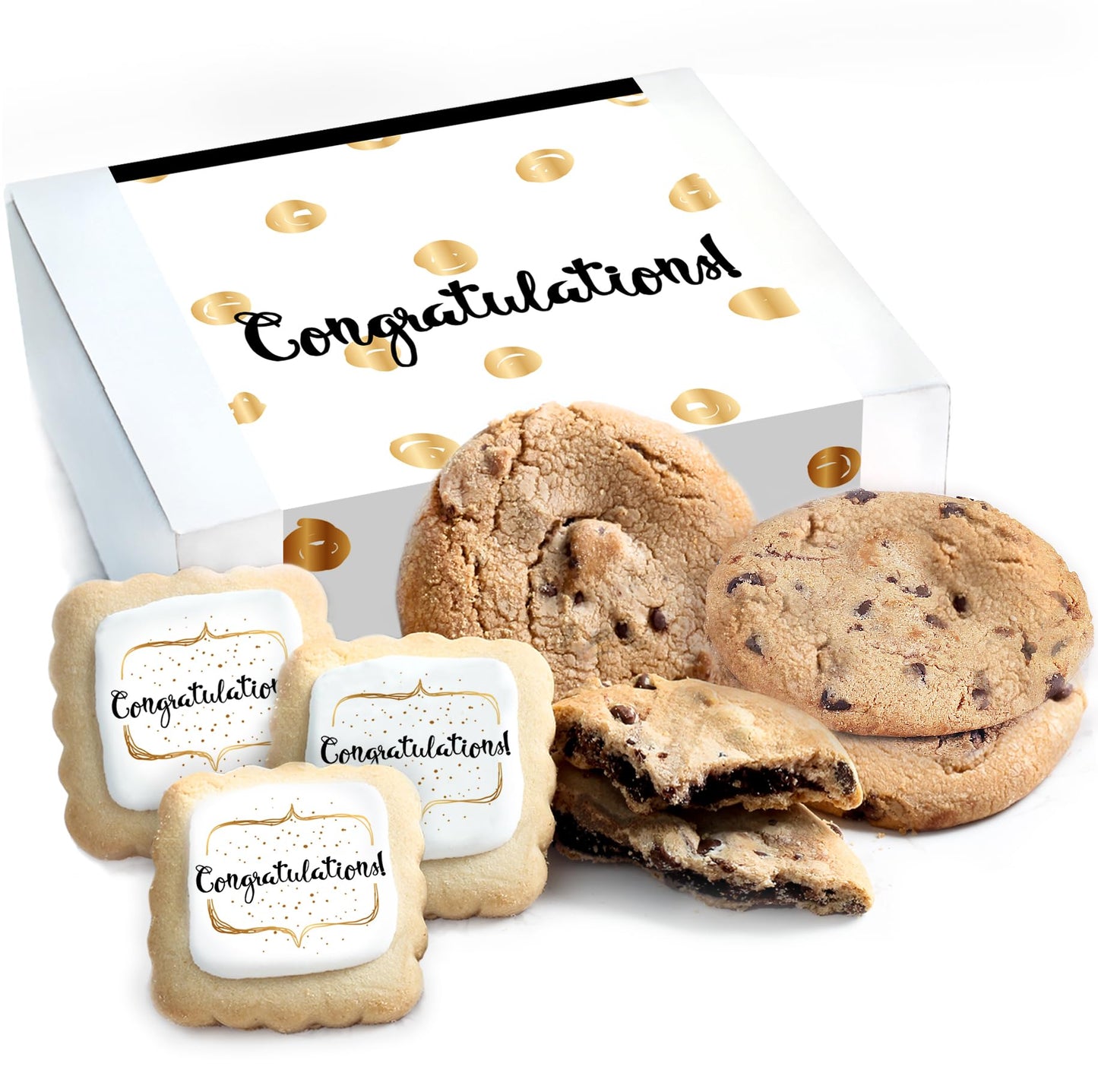 Congrats Gift Basket Congratulations Cookie Chocolate Chip Cookies Fudge Filled For Men Women Kids | Individually Wrapped | Graduation New Job Promotion Engagement Retirement New Home | Large Cookies