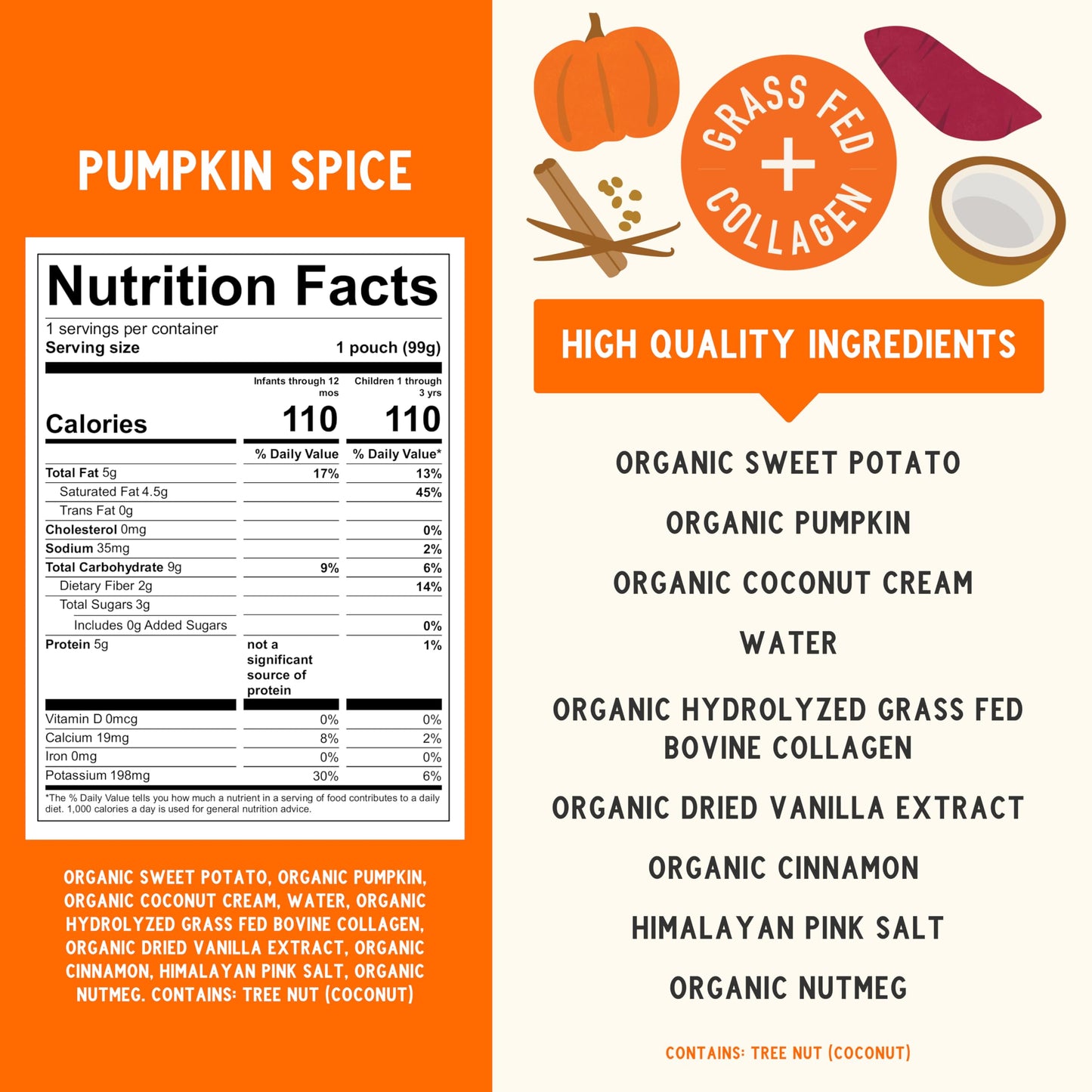 Serenity Kids 6+ Months Dairy-Free Smoothie Baby Food - USDA Organic Grass-Fed Collagen & Pumpkin Protein - 3.5 Oz BPA-Free Cans