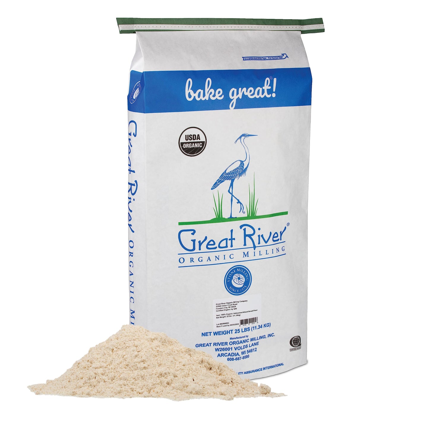 Great River Organic Milling Organic Unbleached Wheat Bread Flour | Artisan Bread Flour for Baking | Multi-Purpose Wheat, Unbroma