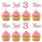 24 Pack Three Cupcake Toppers Glitter 3rd Birthday Cupcake Picks for Baby Shower Third Birthday Party Cake Decorations Supplies