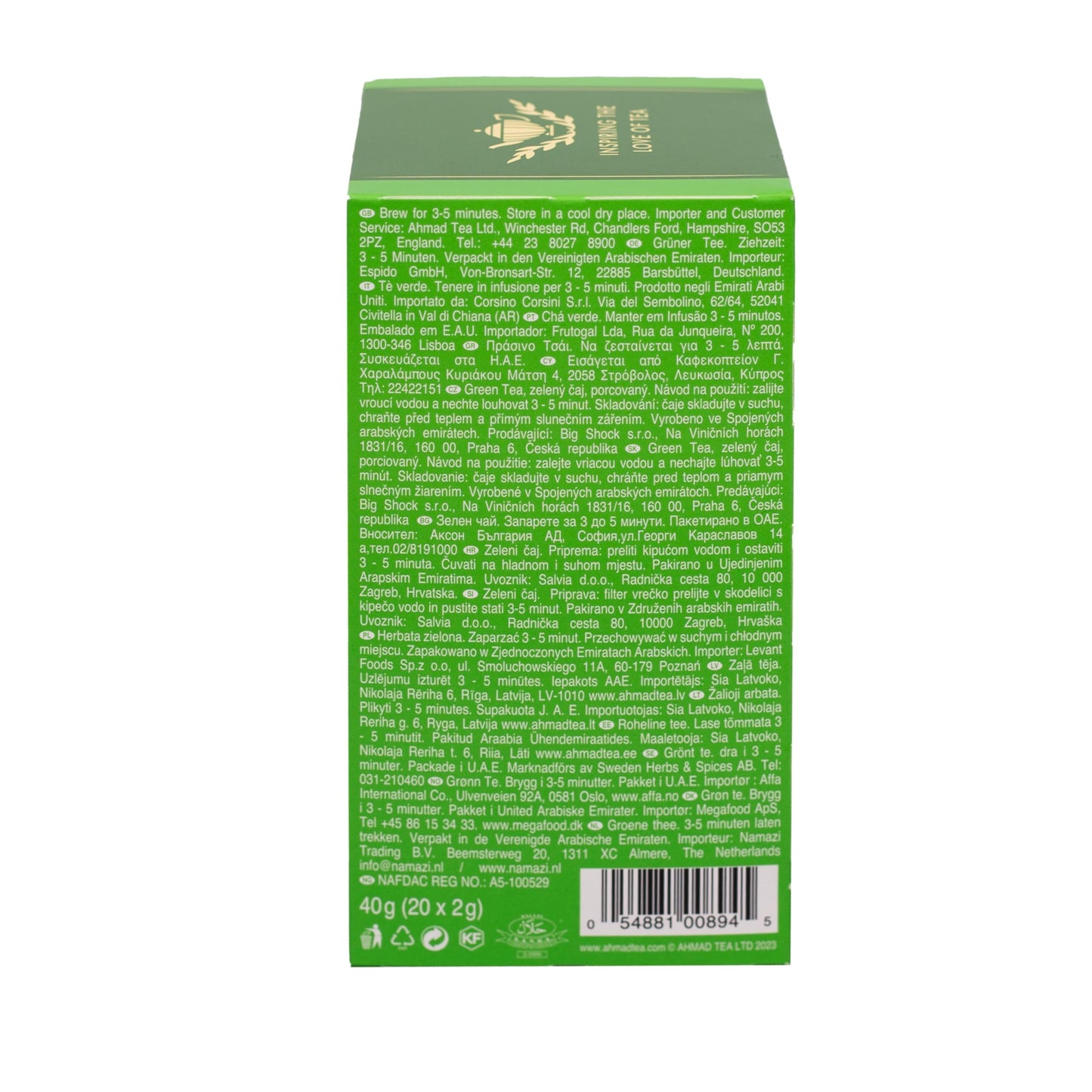 Ahmad Tea Green Tea, Green Tea Pure Teabags, 20 Ct (Pack Of 1) - Caffeinated And Sugar-Free