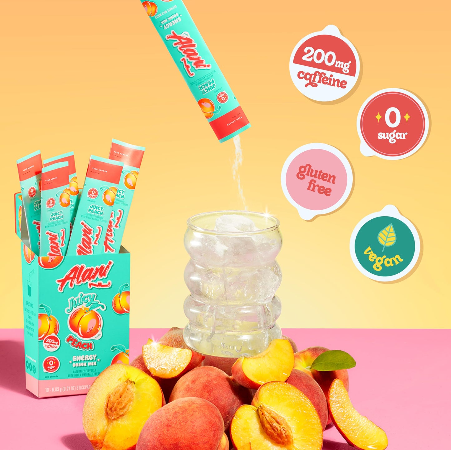 Alani Nu Energy Sticks, Juicy Peach Flavor, 200mg Caffeine, 2.05 oz, 10 Pack