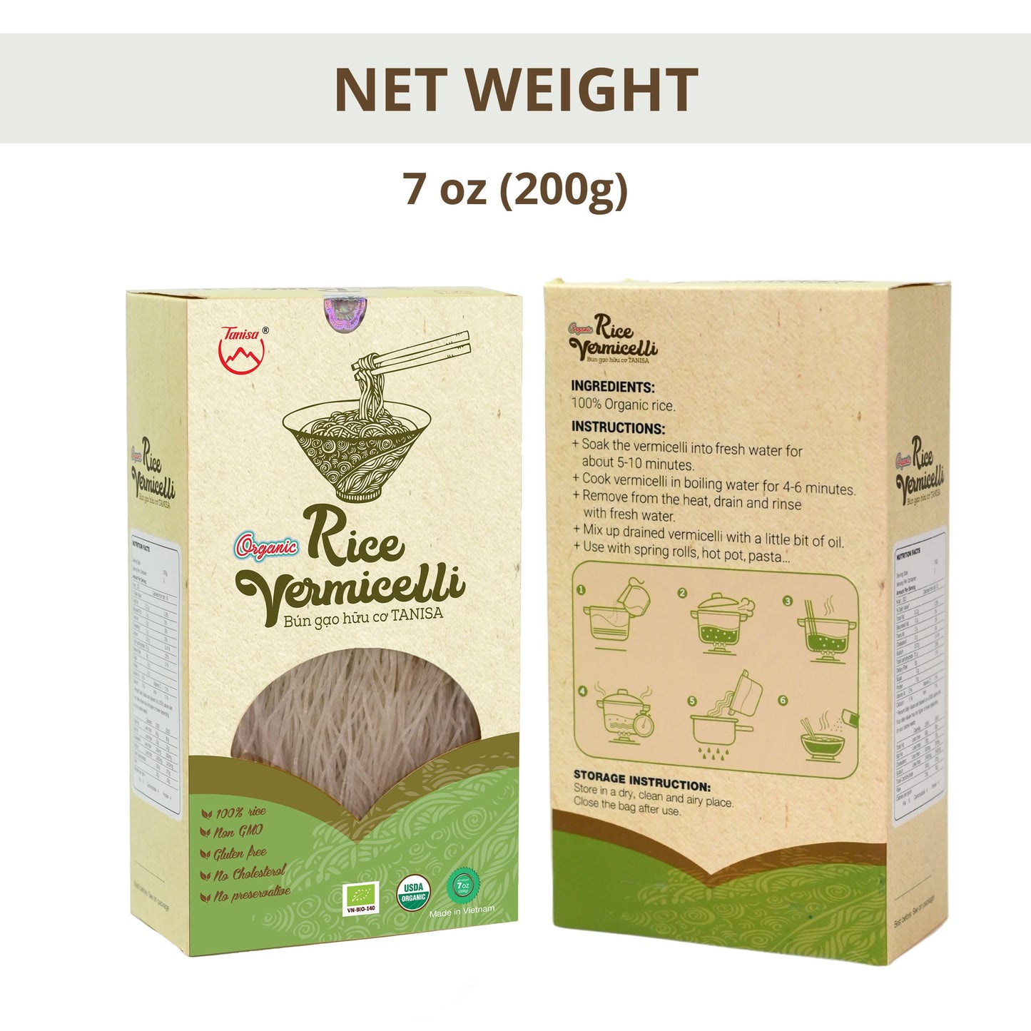 TANISA 2 Packs Rice Noodles, Gluten Free Noodles for Asian Food, Healthy Vegan Vermicelli Rice Noodles, Whole foods (Organic Whi