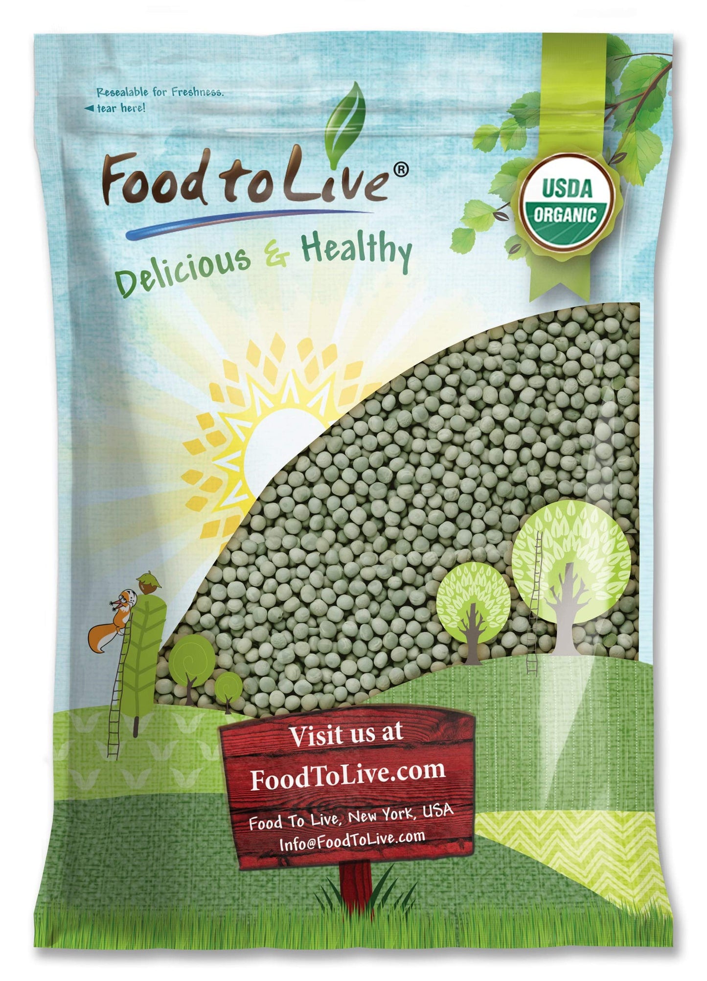 Food to Live Organic Whole Dried Green Peas, 15 Pounds - Non-GMO, Green Vatana, Sproutable, Vegan, Kosher, Bulk. Pre-Soak Needed