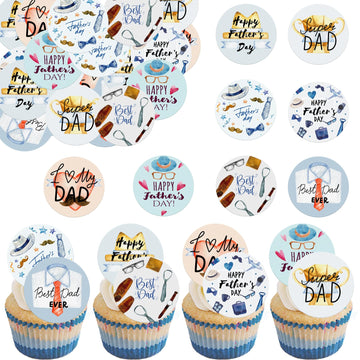Fyeoxle 36pcs Edible Happy Father's Day Cupcake Toppers Wafer Paper Happy Fathers Day Cake Toppers Edible Best Dad Ever Cupcake 