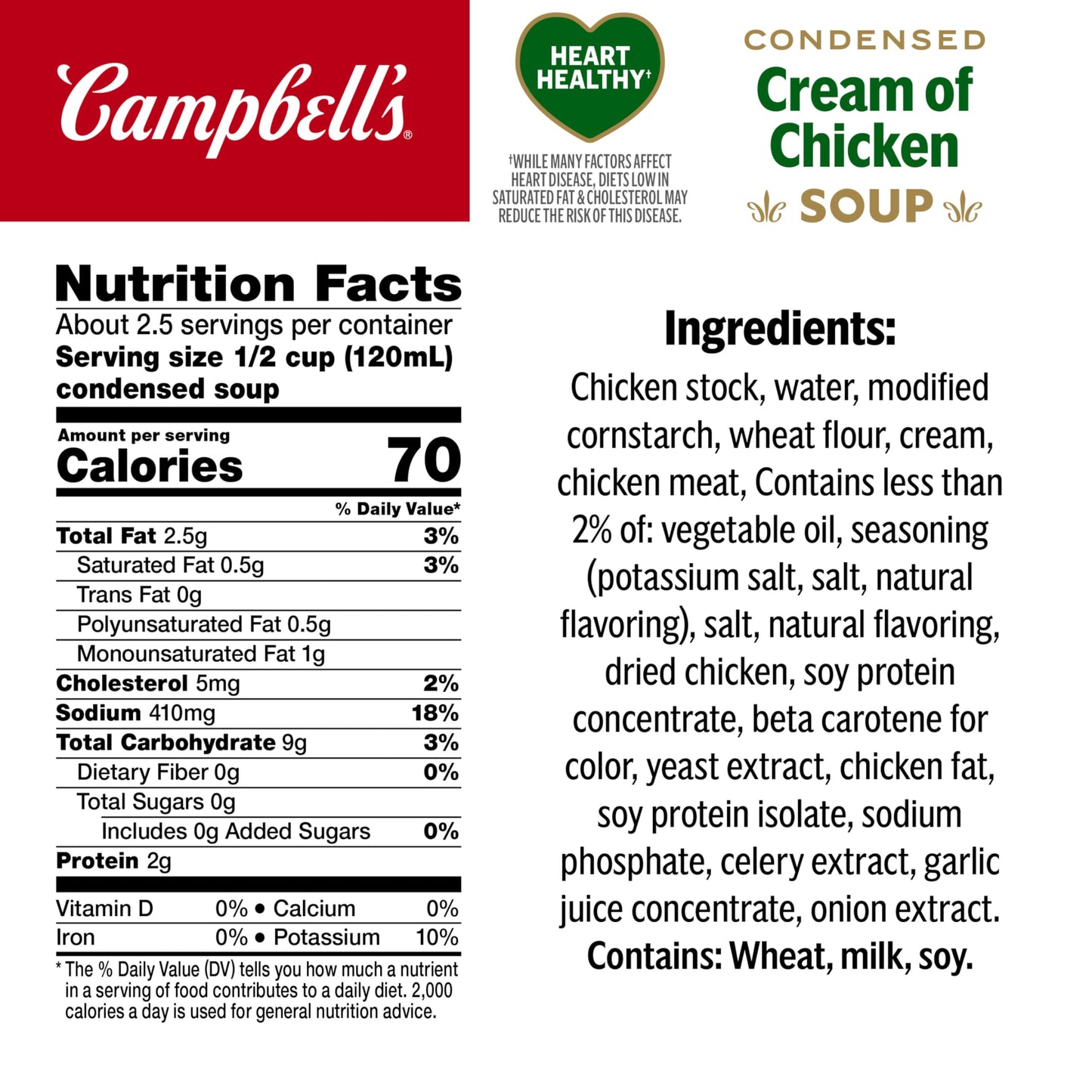 Campbell's Condensed Heart Healthy Cream of Chicken Soup, 10.5 oz Can (12 Pack)