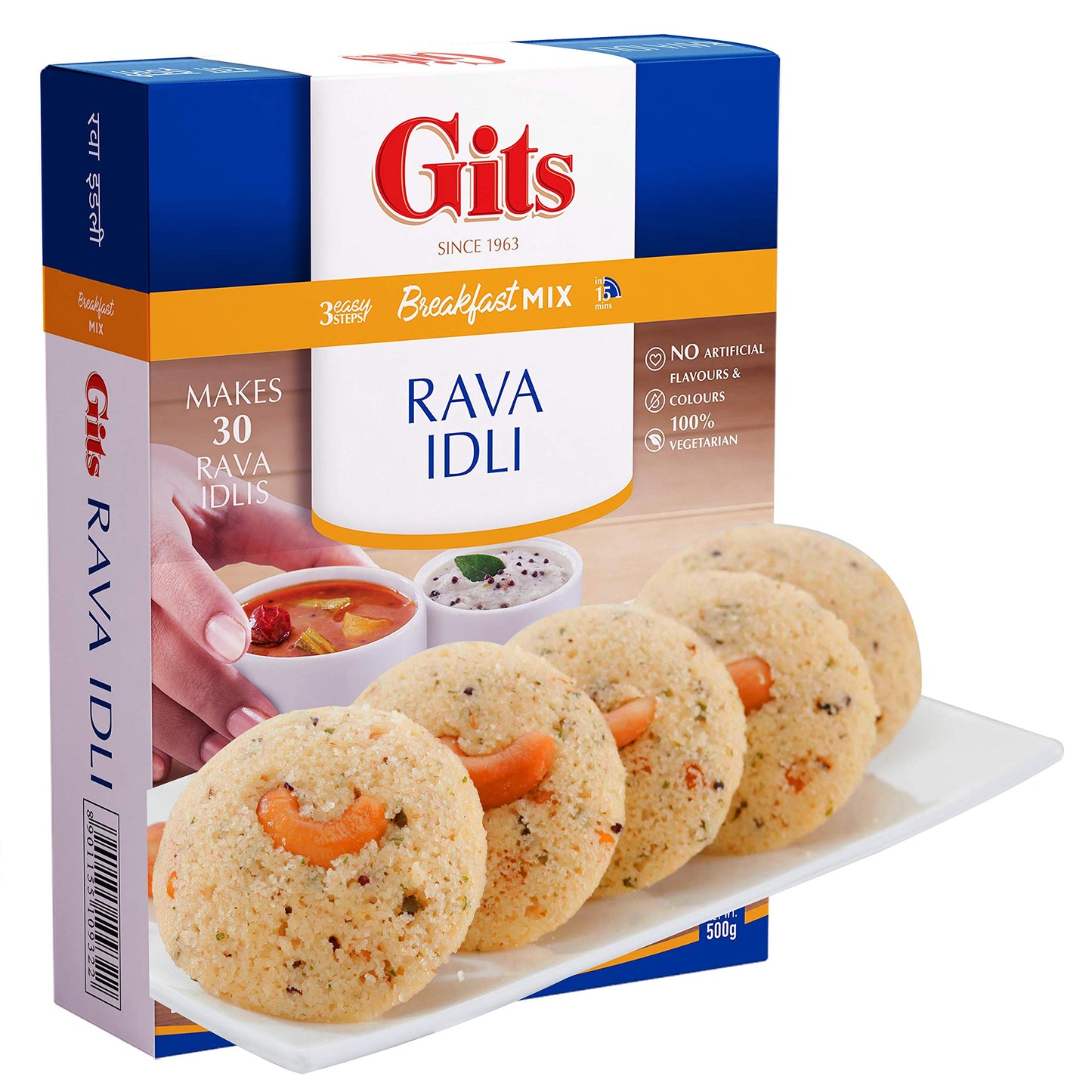 Gits Instant Rava Idli Breakfast Mix 1500G (Pack Of 3, 500G Each), Pure Veg