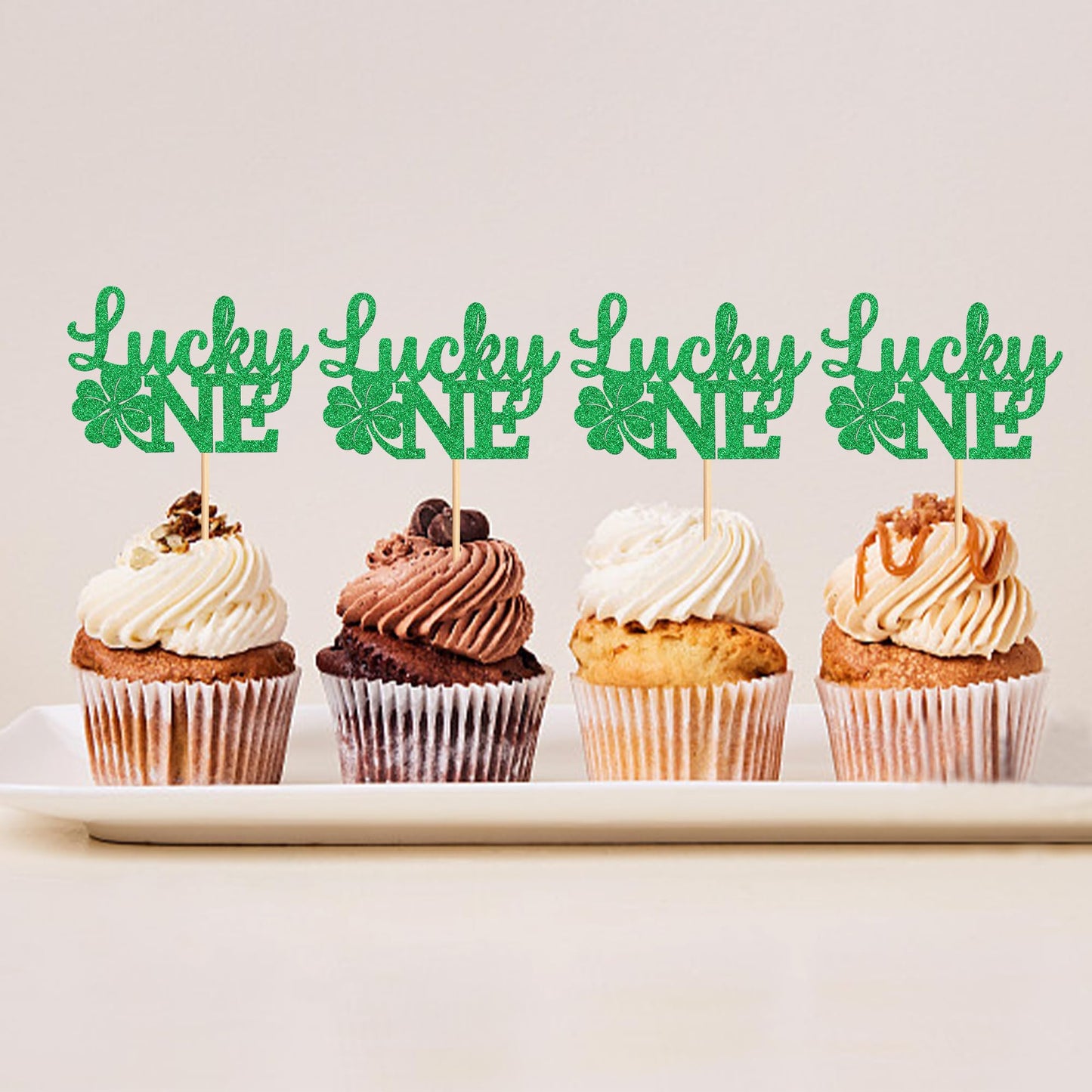 Ercadio 24 Pack St Patrick'S Day Lucky One Cupcake Toppers Four Leaf Lucky One Cupcake Toppers St. Patrick 1St Cupcake Picks For