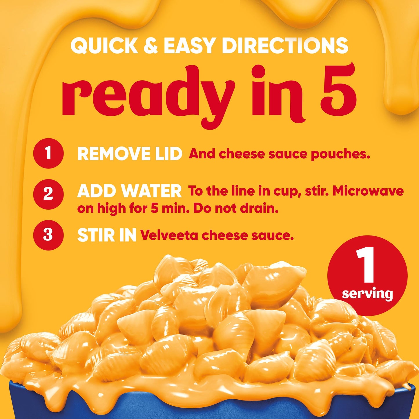 Velveeta Shells & Cheese Original Microwaveable Shell Pasta & Cheese Sauce Big Cup, 2 ct Pack, 5 oz Cups