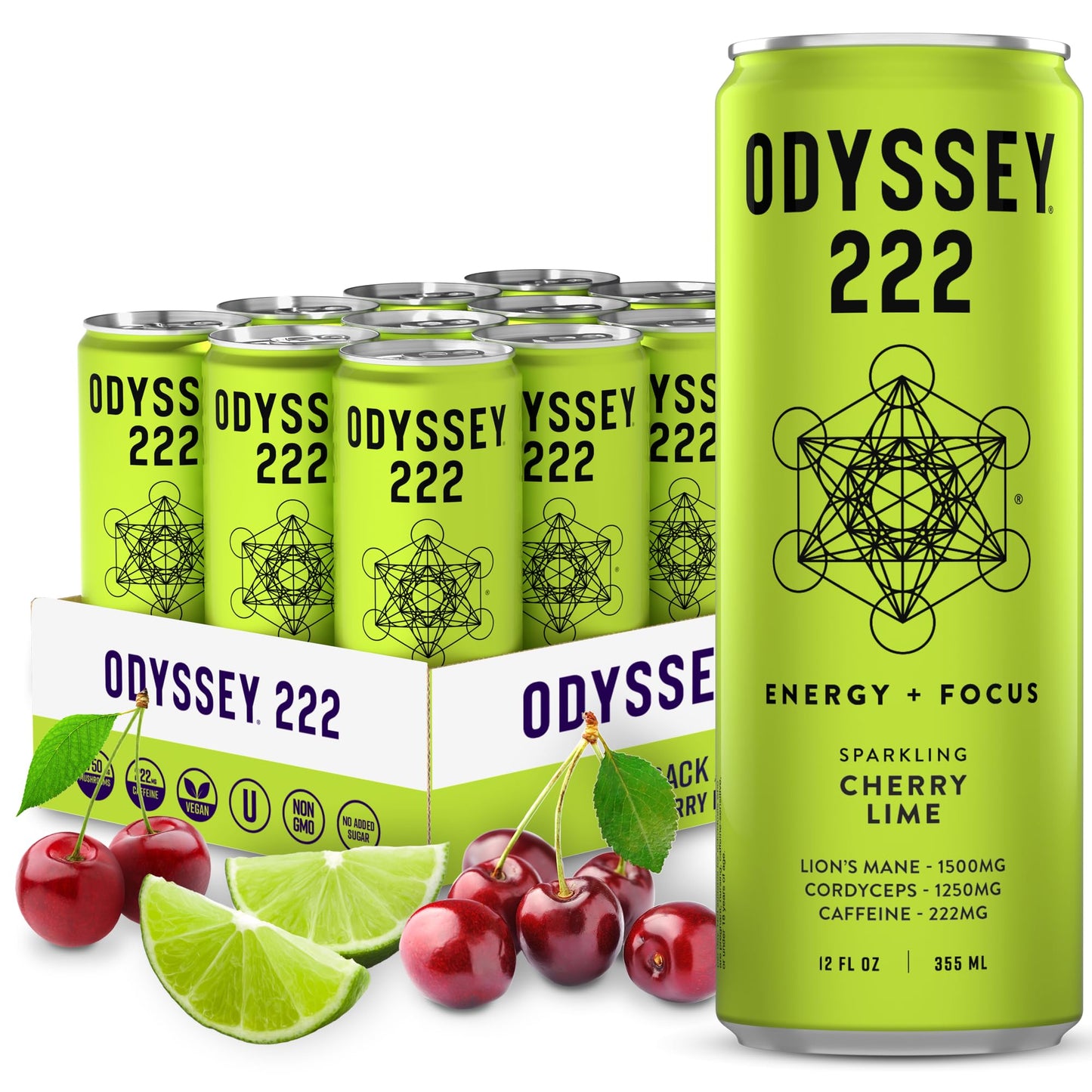 ODYSSEY ELIXIR Odyssey 222 Energy Drink, Pre Workout, 12 Fl oz, 12 Pack, Cherry Lime