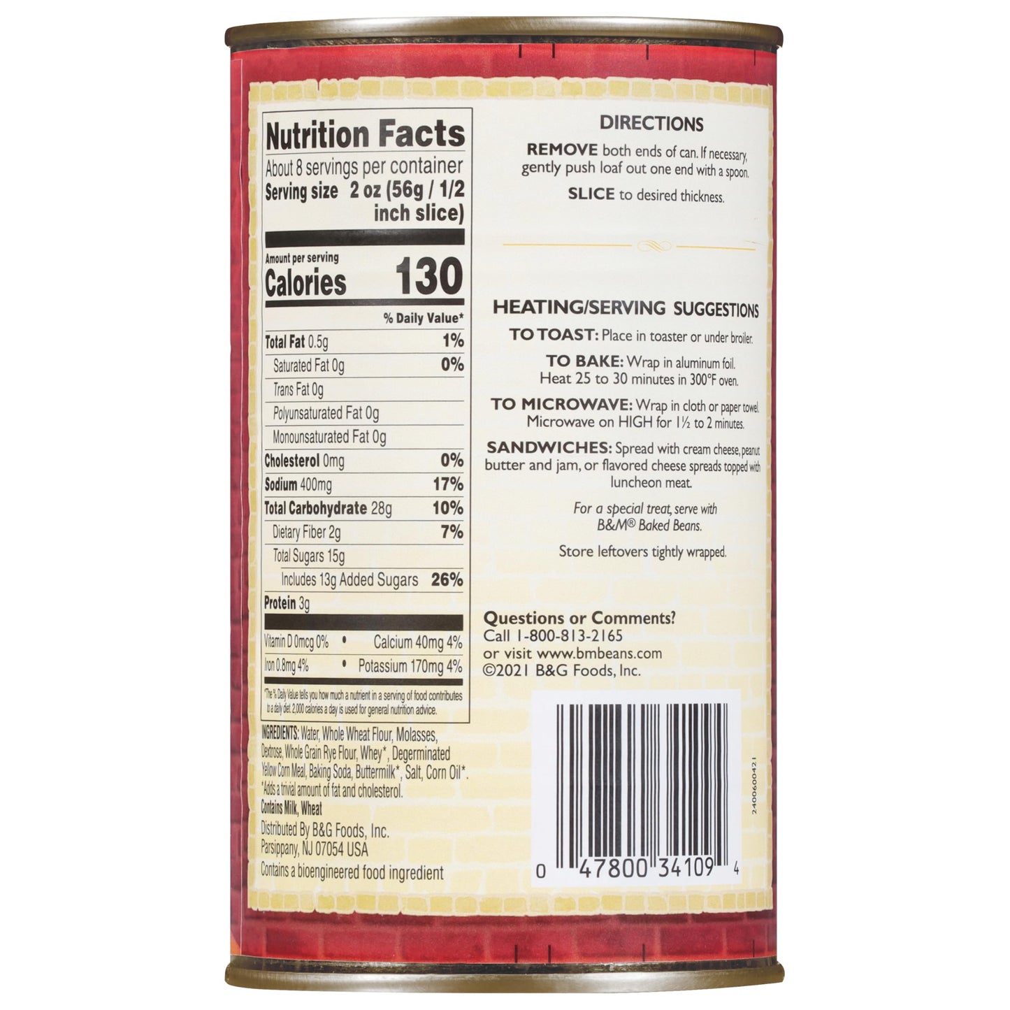B&M Brown Bread, Original Flavor, 16 oz - 1 lb Pack of 2, Soft & Delicious, Ideal for Sandwiches and Toast