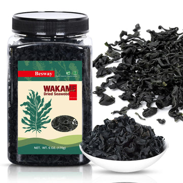 Besway Wakame Seaweed 6 oz, 100% Nature Dried Seaweed for Seaweed Salad, Flavorful Soups & Stews, Healthy Dried Vegetables Non-G