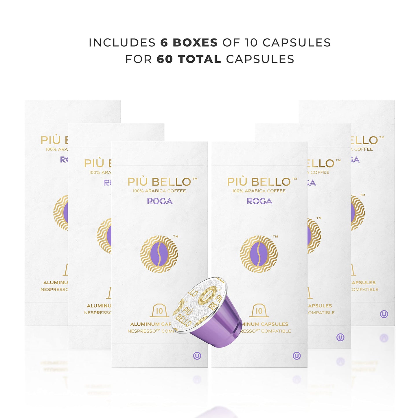 PIU BELLO Roga Espresso Coffee Pods for Nespresso – Rich & Balanced Taste – 60 Count – Kosher Certified