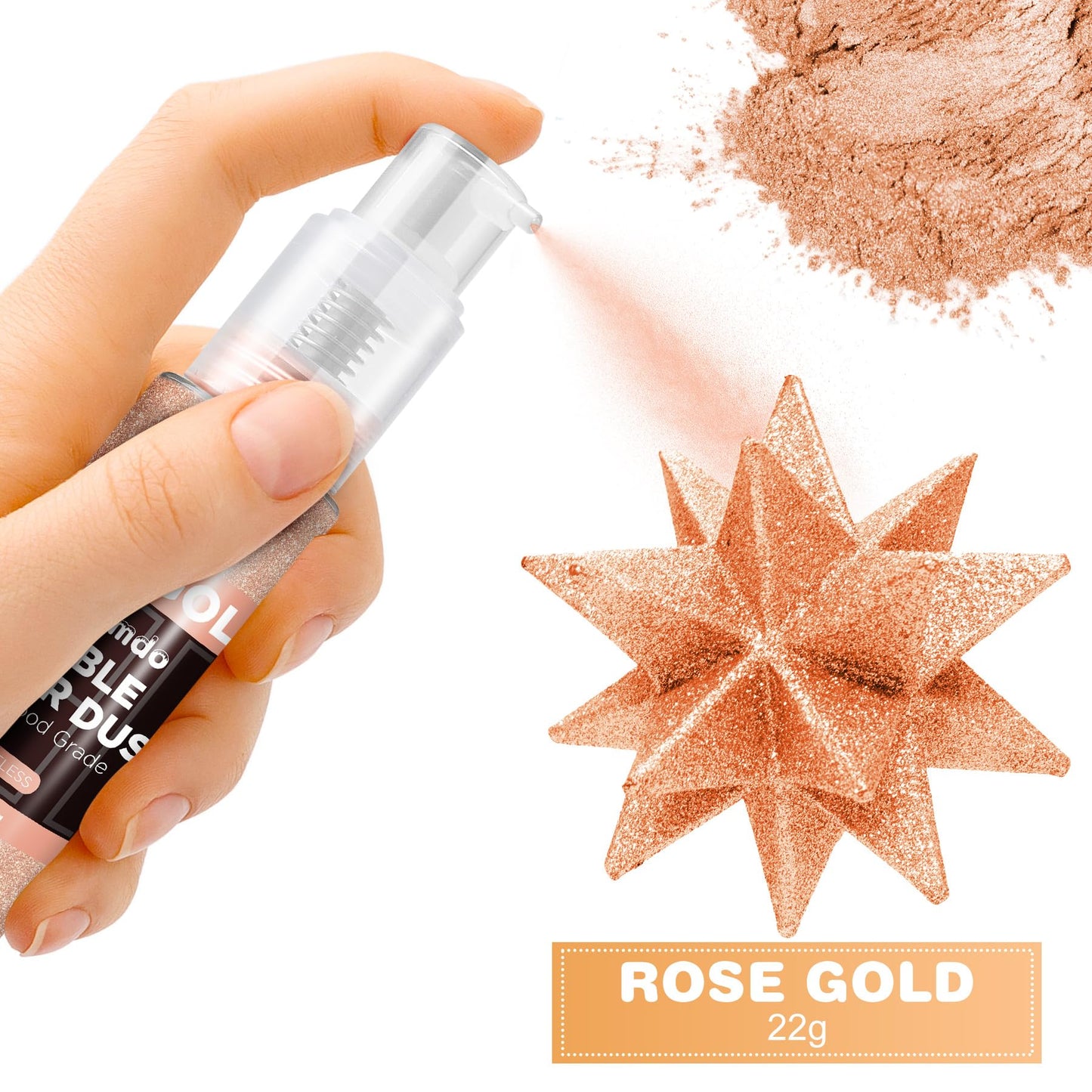 Holamdo Edible Glitter Spray, 22g Metallic Food Coloring, Rose Gold