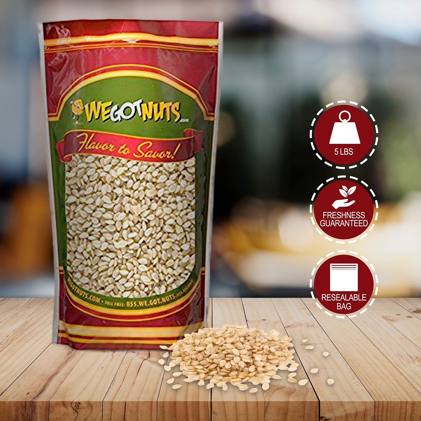 We Got Nuts White Hulled Sesame Seeds 5 Lbs (80Oz) Bag | No Preservatives Added, Non-Gmo, 100% Natural With No Shell | For Bakin