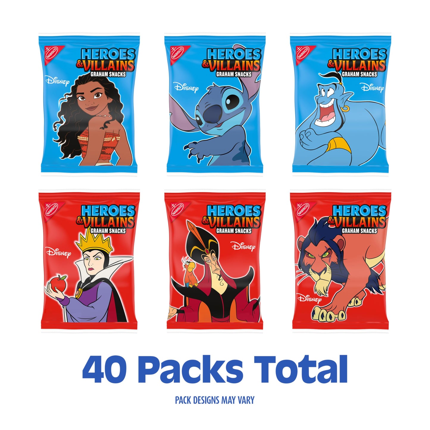 Disney Heroes And Villains Graham Snacks, Custom Cookies Variety Pack, 40-1 Oz Kids Snack Packs