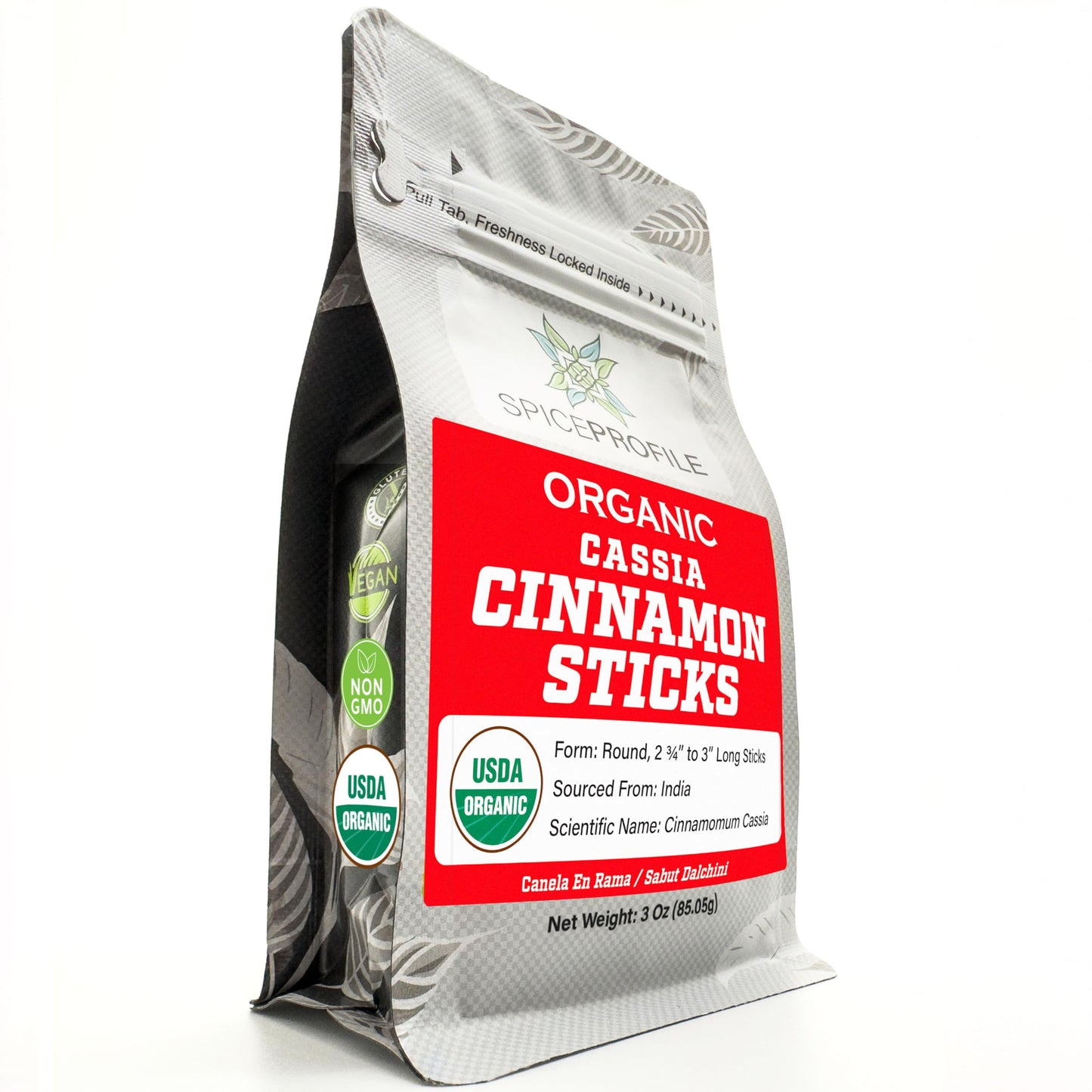 Spice Profile USDA Organic Cassia Cinnamon Sticks, Lab Tested, Resealable 3 oz Pouch, Small Size