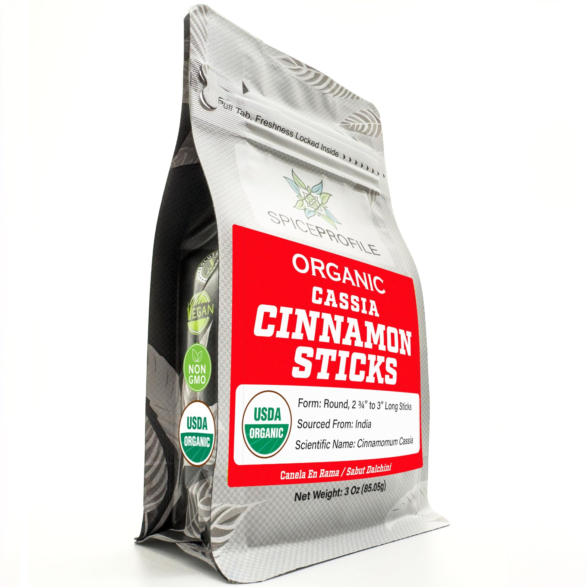 Spice Profile USDA Organic Cassia Cinnamon Sticks, Lab Tested, Resealable 3 oz Pouch, Small Size