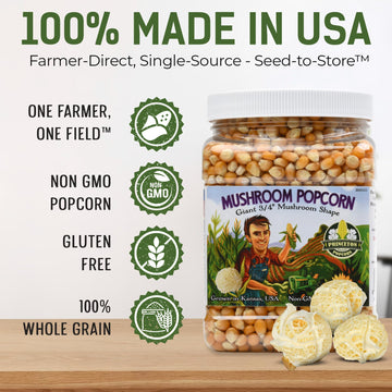 Mushroom Popcorn Kernels By Princeton Popcorn - Farmer Direct, Non-Gmo, Gluten Free, Unpopped, Ball Shaped, Old Fashion Popcorn